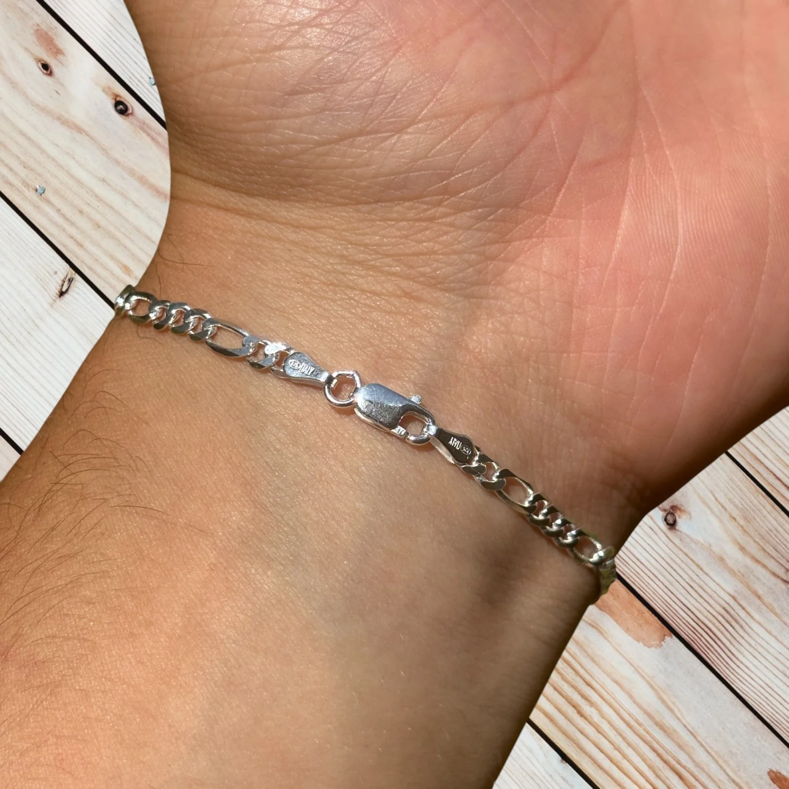 925 Sterling Silver 3.5mm Figaro Bracelet - Image 11