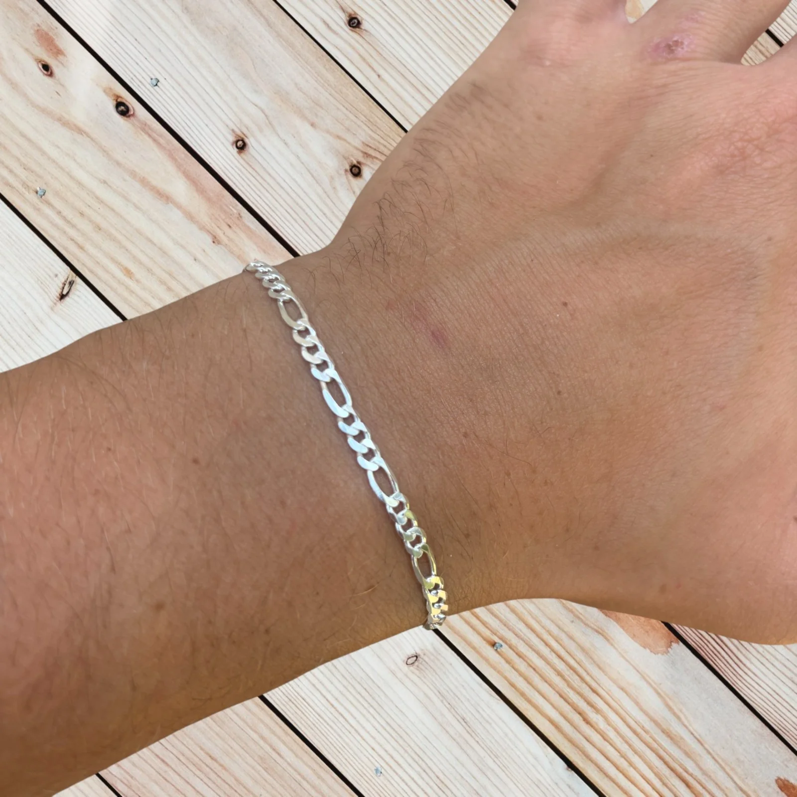 925 Sterling Silver 3.5mm Figaro Bracelet - Image 12