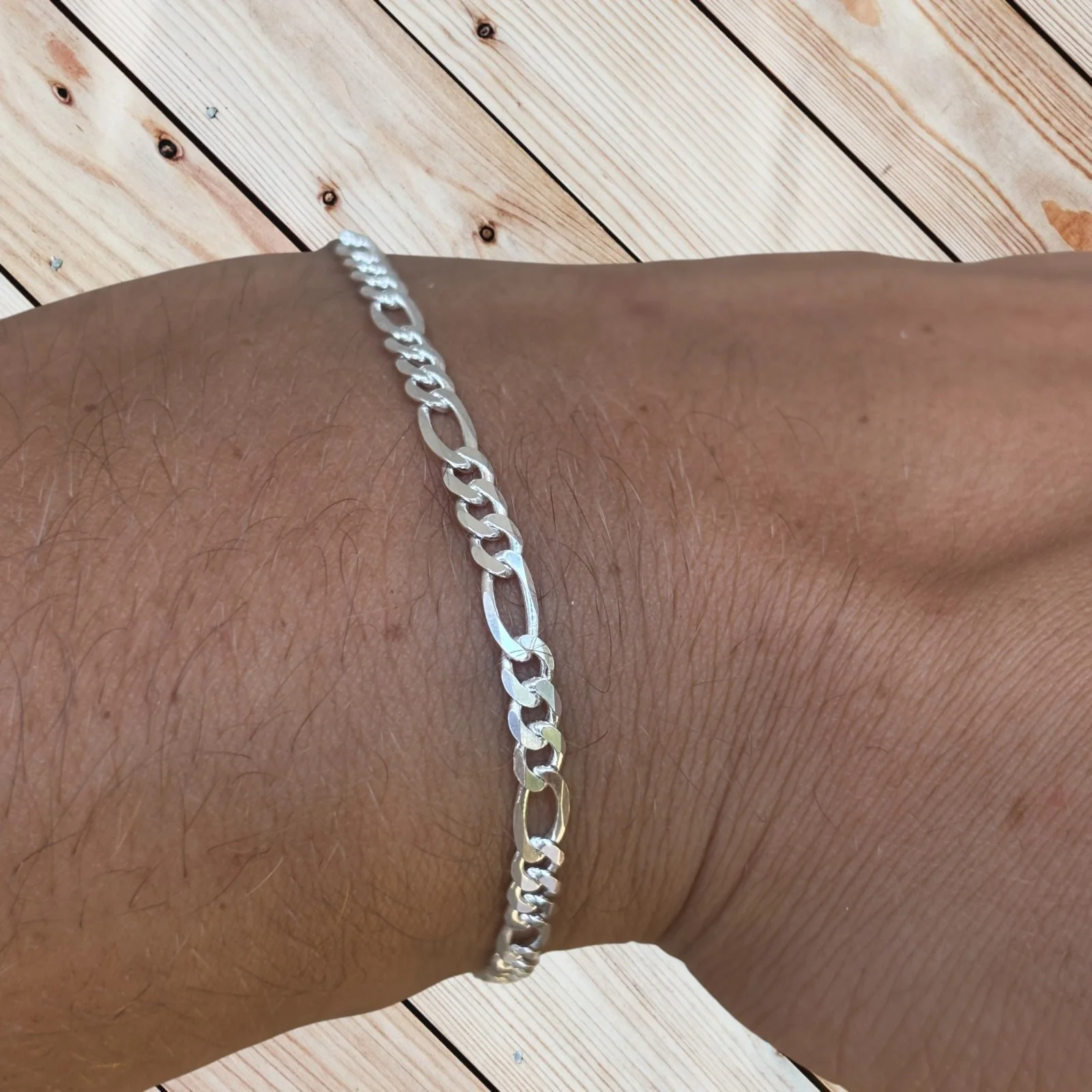 925 Sterling Silver 3.5mm Figaro Bracelet - Image 14