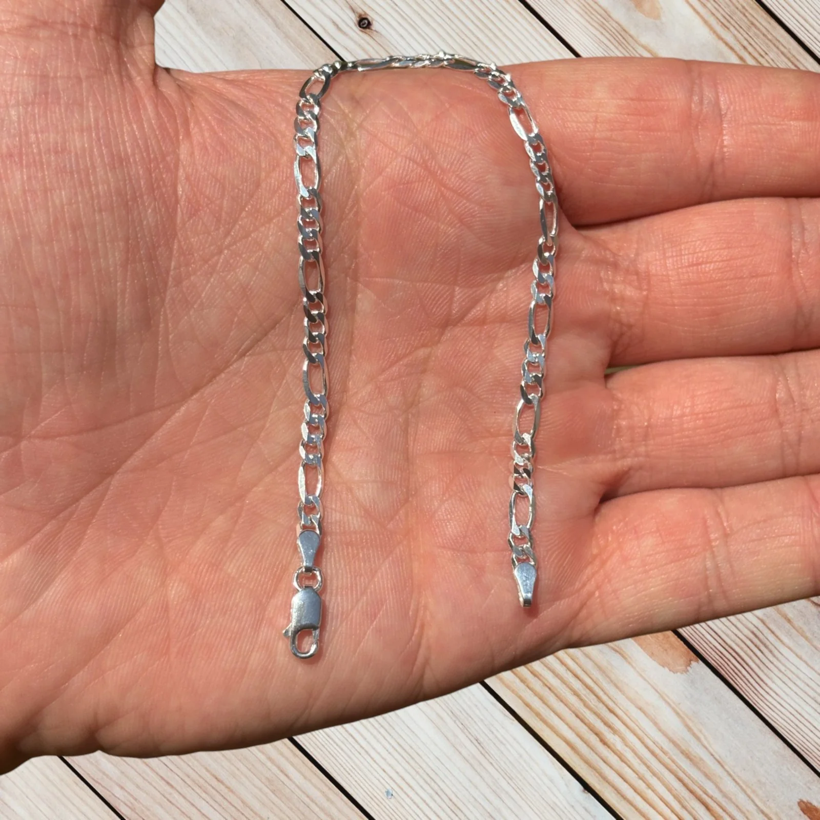 925 Sterling Silver 3.5mm Figaro Bracelet - Image 4