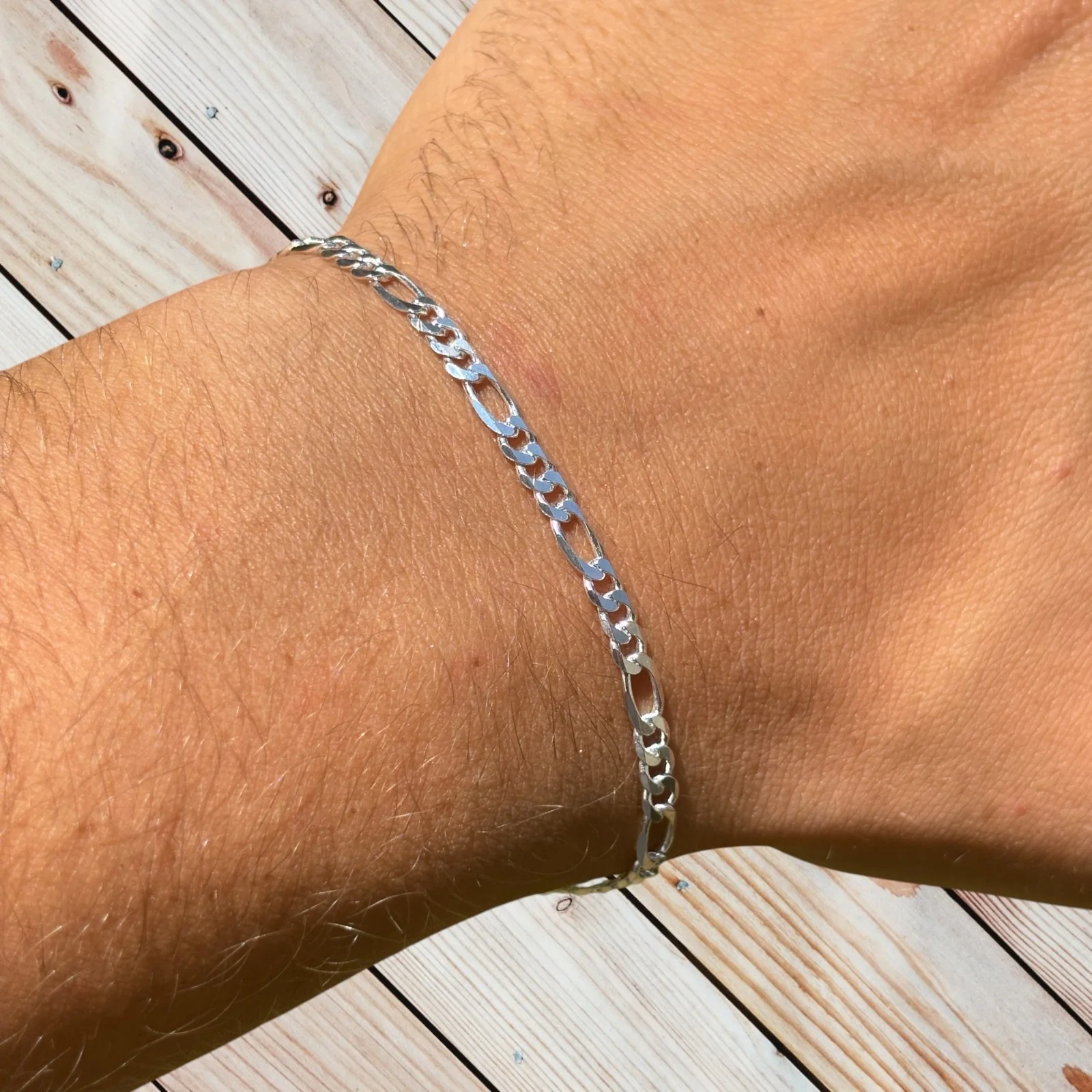 925 Sterling Silver 3.5mm Figaro Bracelet - Image 6