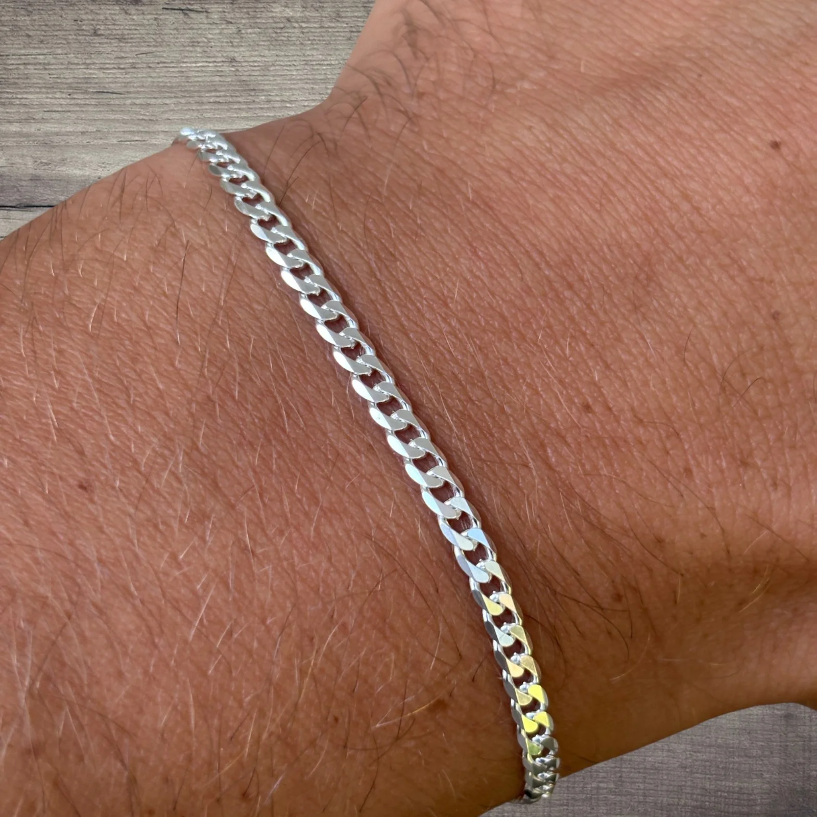 925 Sterling Silver 3mm Curb Bracelet - Image 7