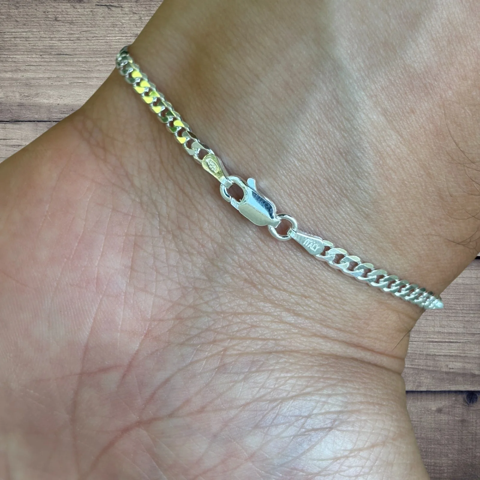 925 Sterling Silver 3mm Curb Bracelet - Image 9