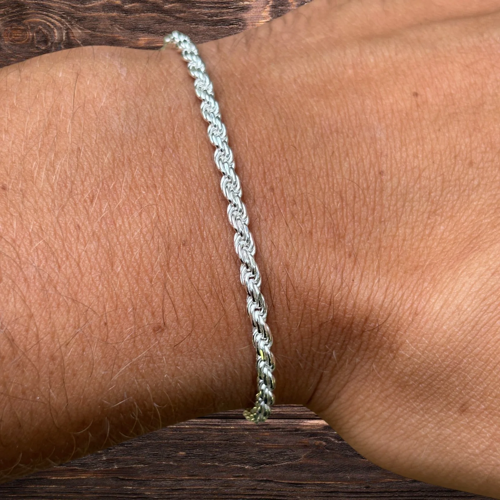 925 Sterling Silver 3mm Diamond Cut Rope Bracelet - Image 10