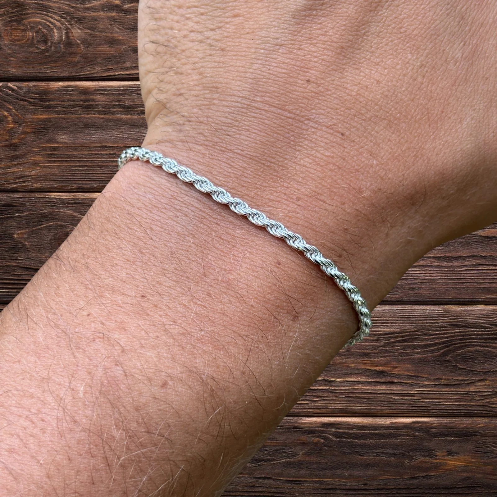 925 Sterling Silver 3mm Diamond Cut Rope Bracelet - Image 11