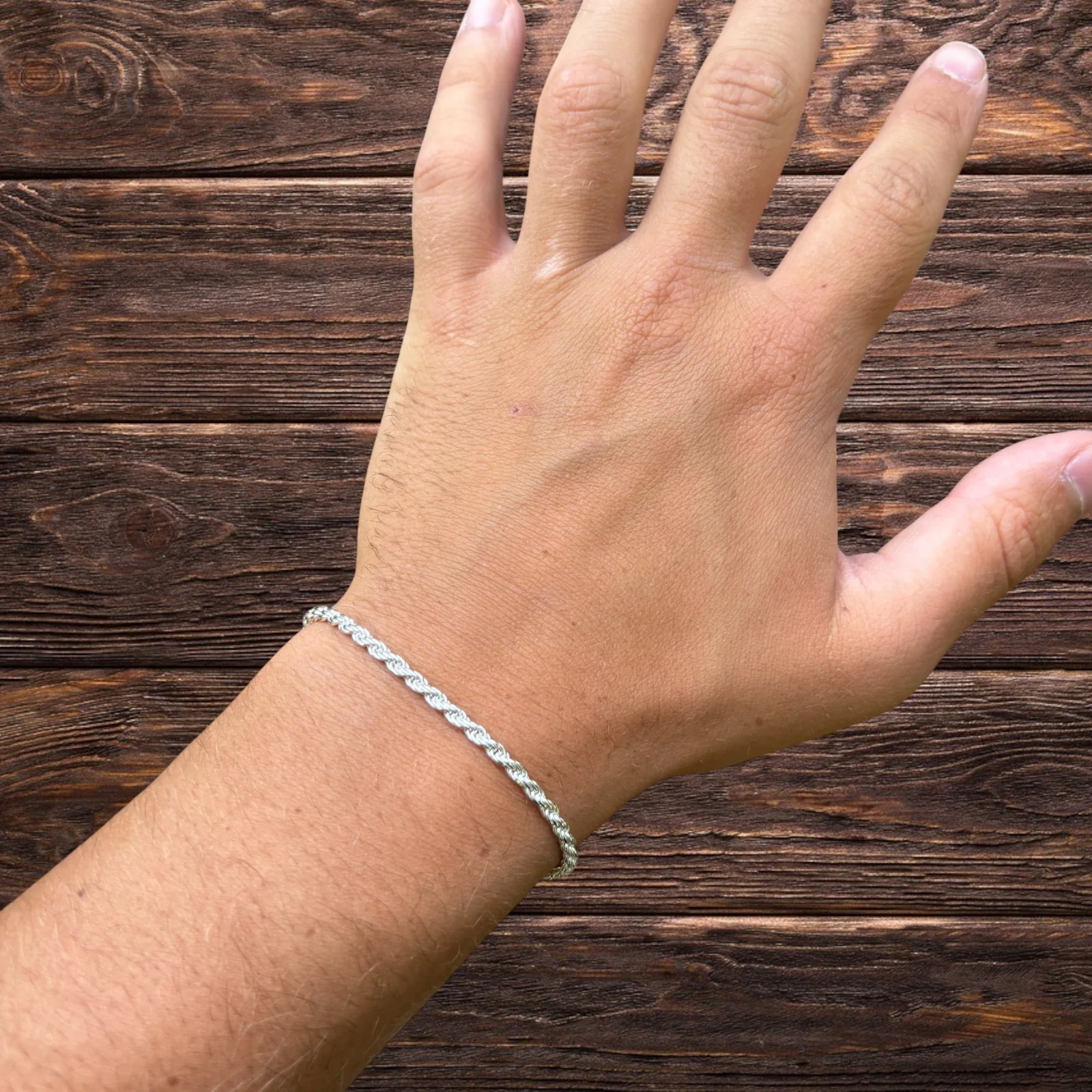 925 Sterling Silver 3mm Diamond Cut Rope Bracelet - Image 12