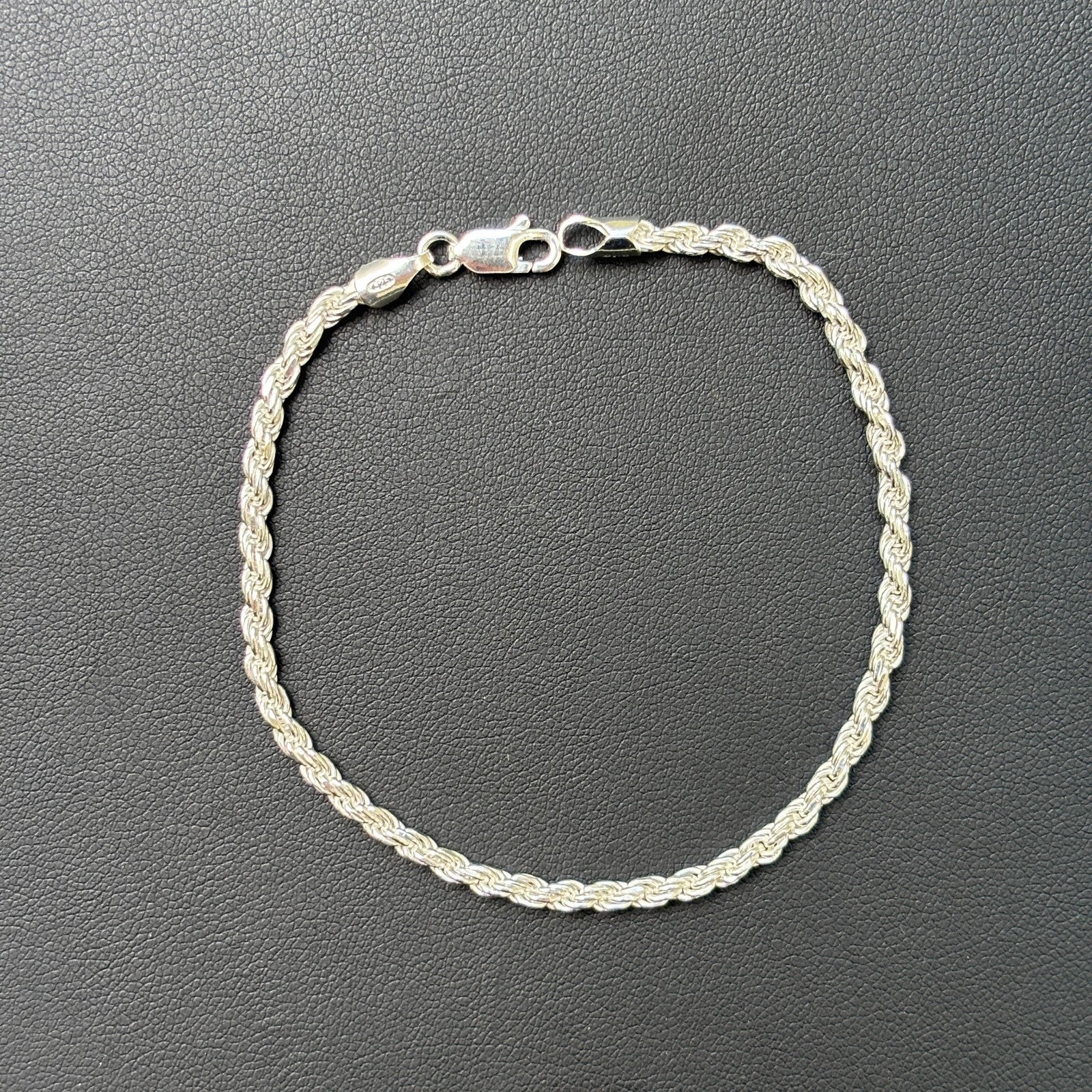 925 Sterling Silver 3mm Diamond Cut Rope Bracelet - Image 14