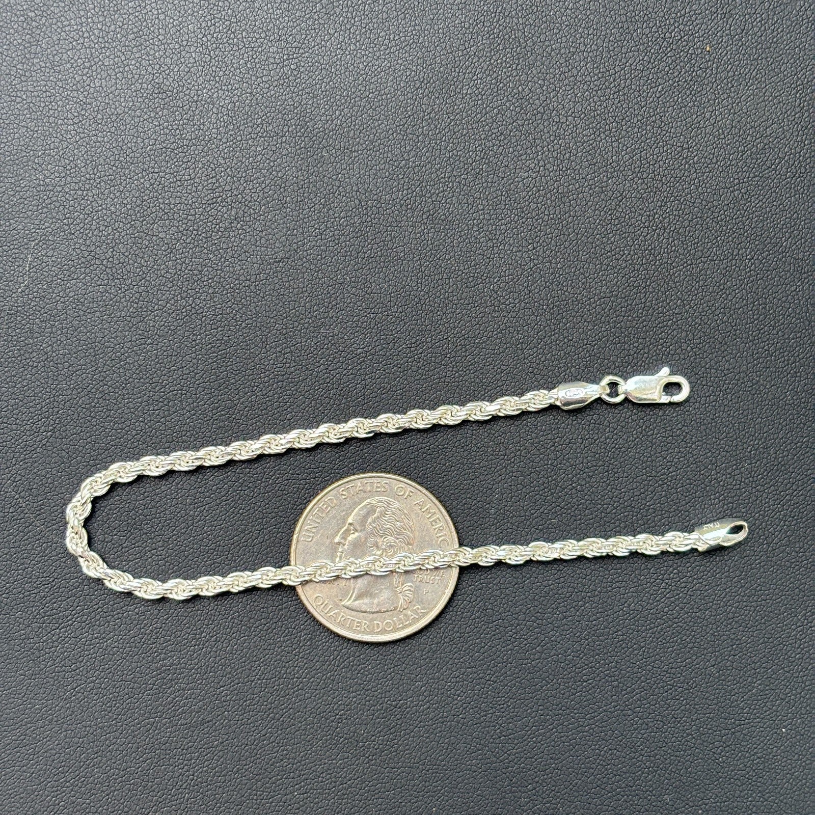 925 Sterling Silver 3mm Diamond Cut Rope Bracelet - Image 15