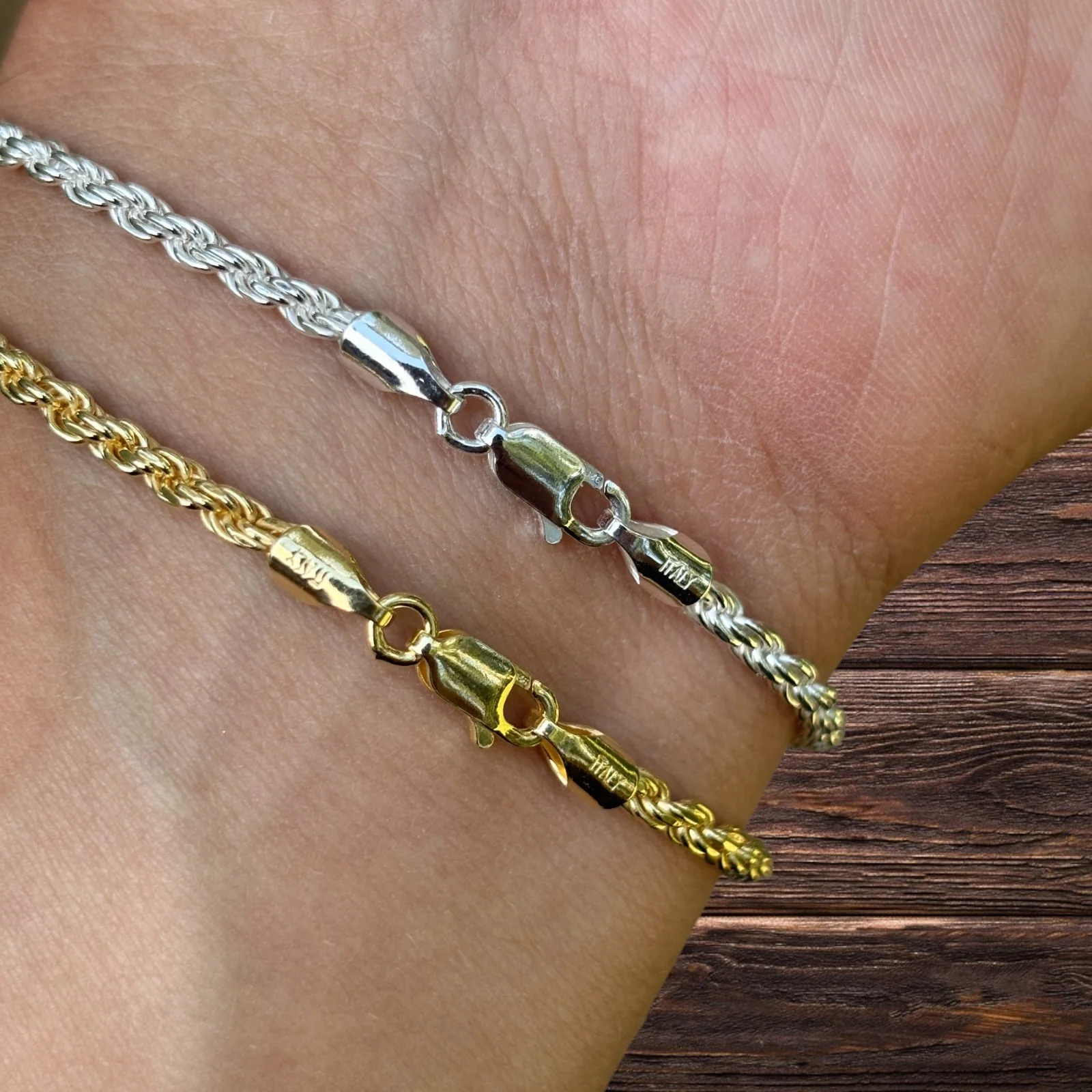 925 Sterling Silver 3mm Diamond Cut Rope Bracelet - Image 16