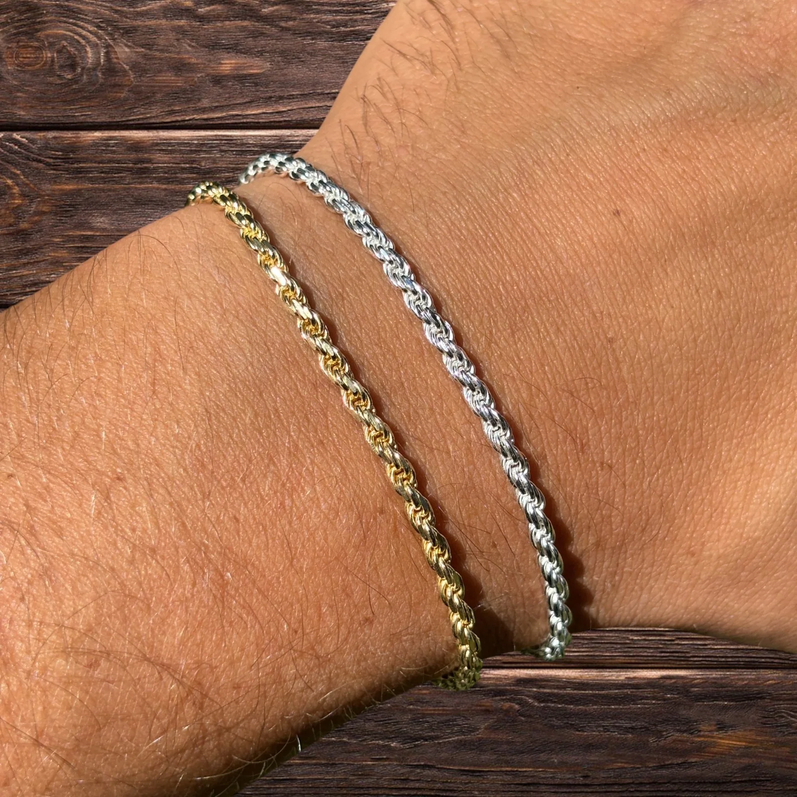925 Sterling Silver 3mm Diamond Cut Rope Bracelet - Image 3