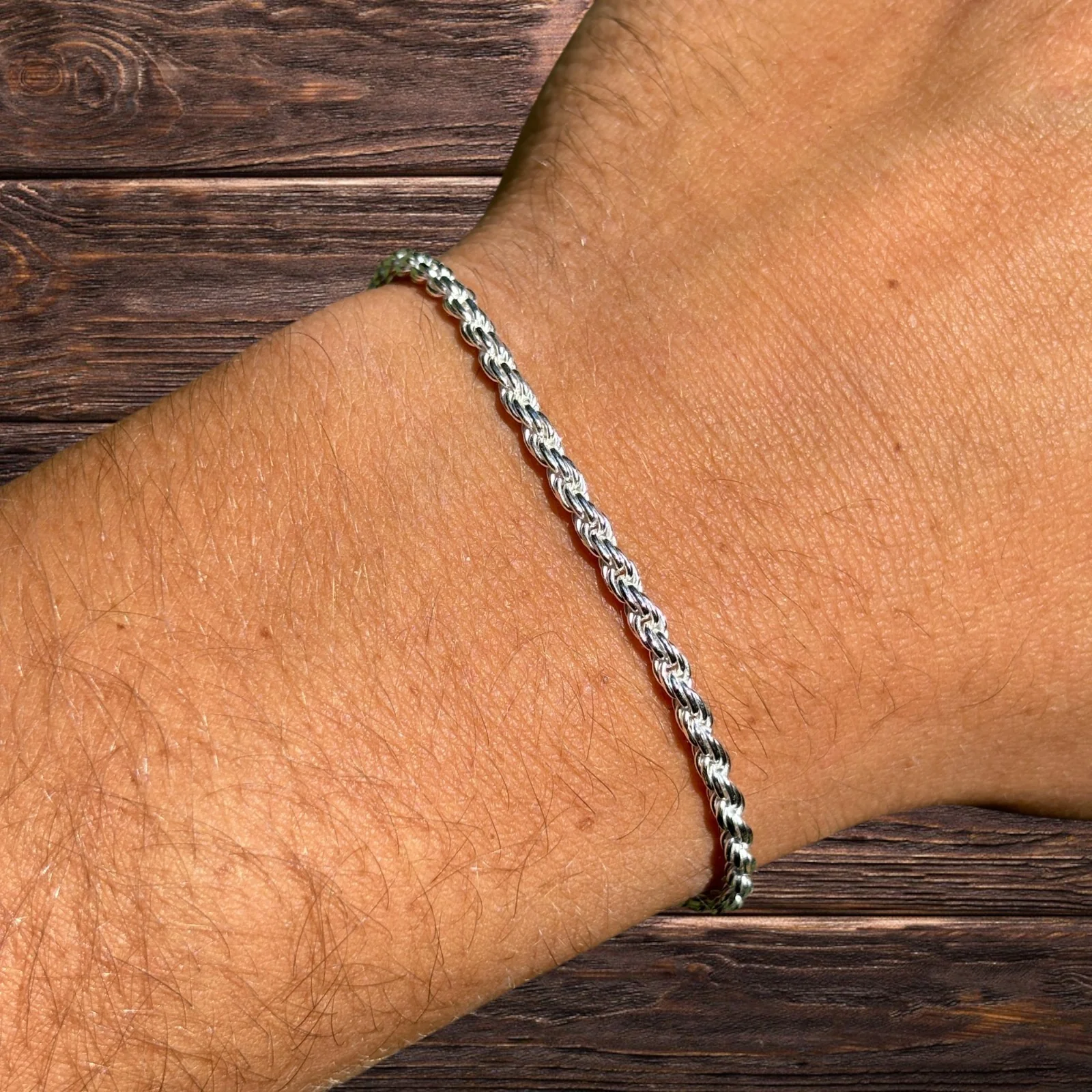 925 Sterling Silver 3mm Diamond Cut Rope Bracelet - Image 6