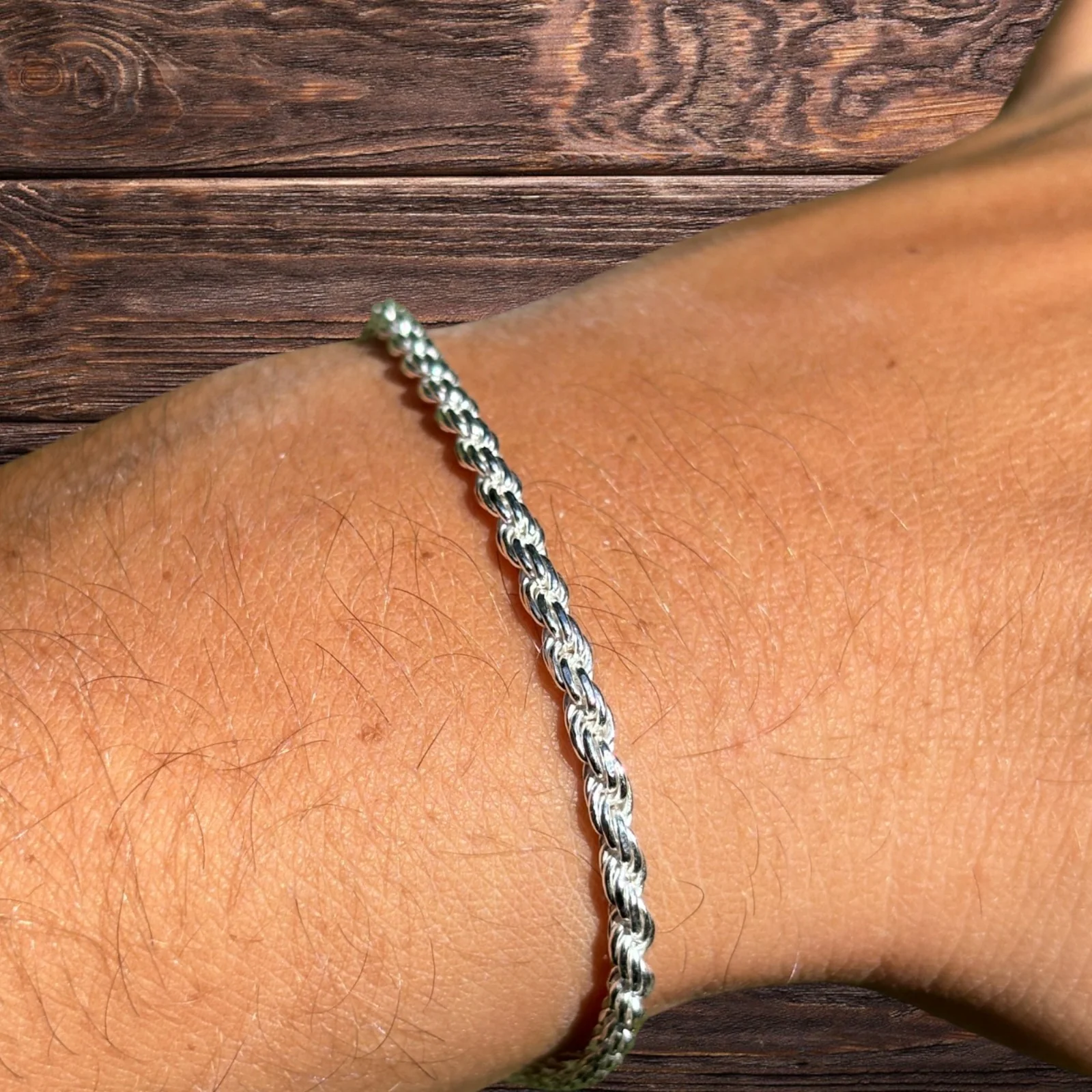 925 Sterling Silver 3mm Diamond Cut Rope Bracelet - Image 7