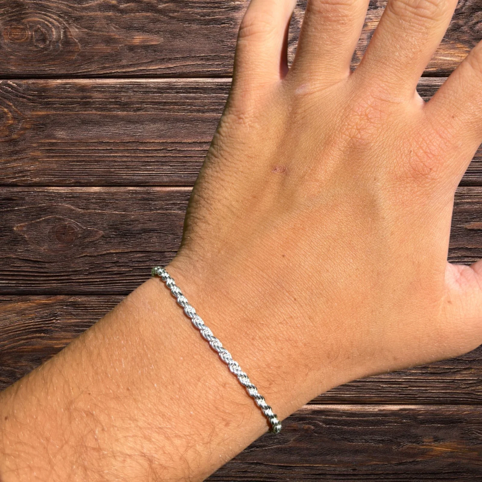 925 Sterling Silver 3mm Diamond Cut Rope Bracelet - Image 8