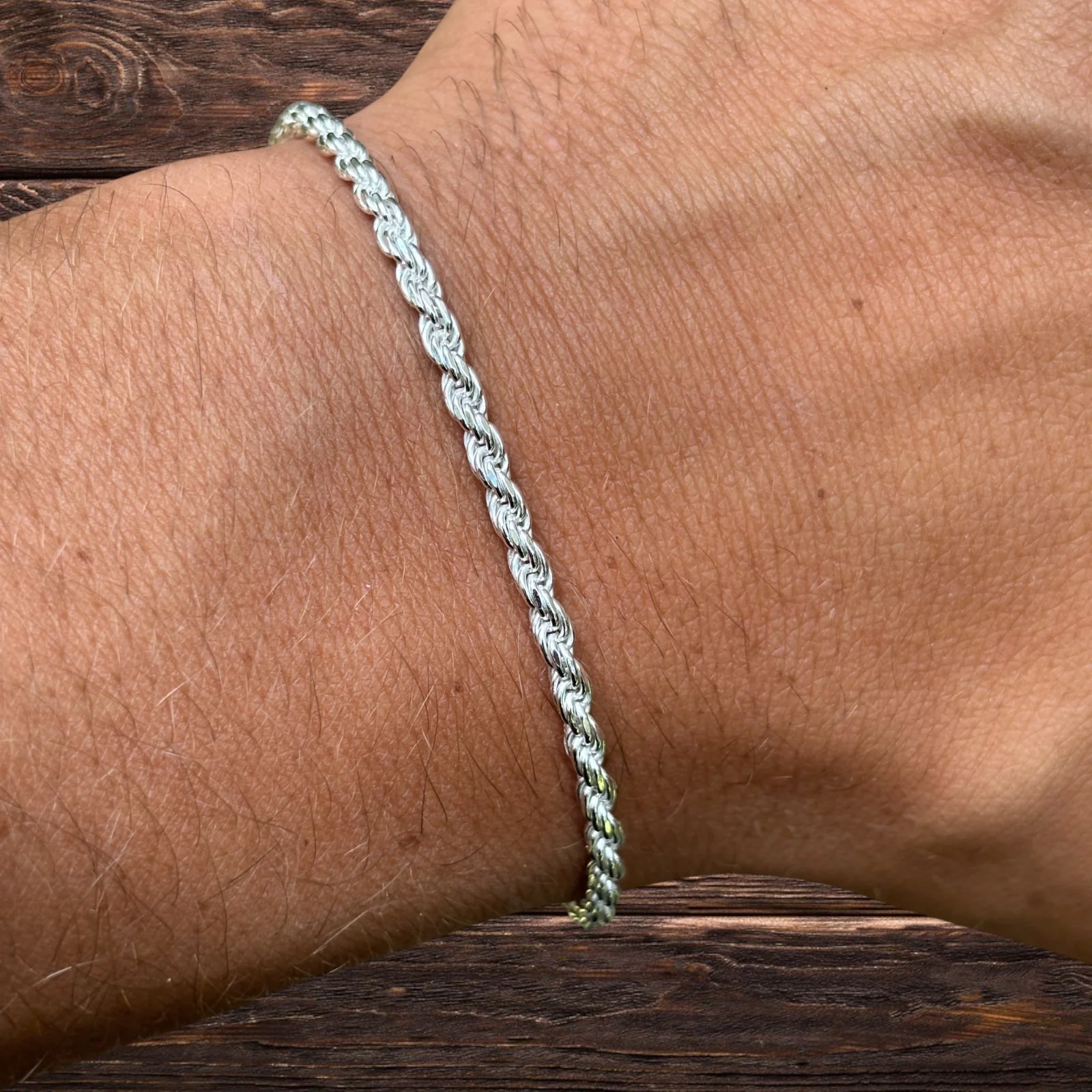 925 Sterling Silver 3mm Diamond Cut Rope Bracelet - Image 9
