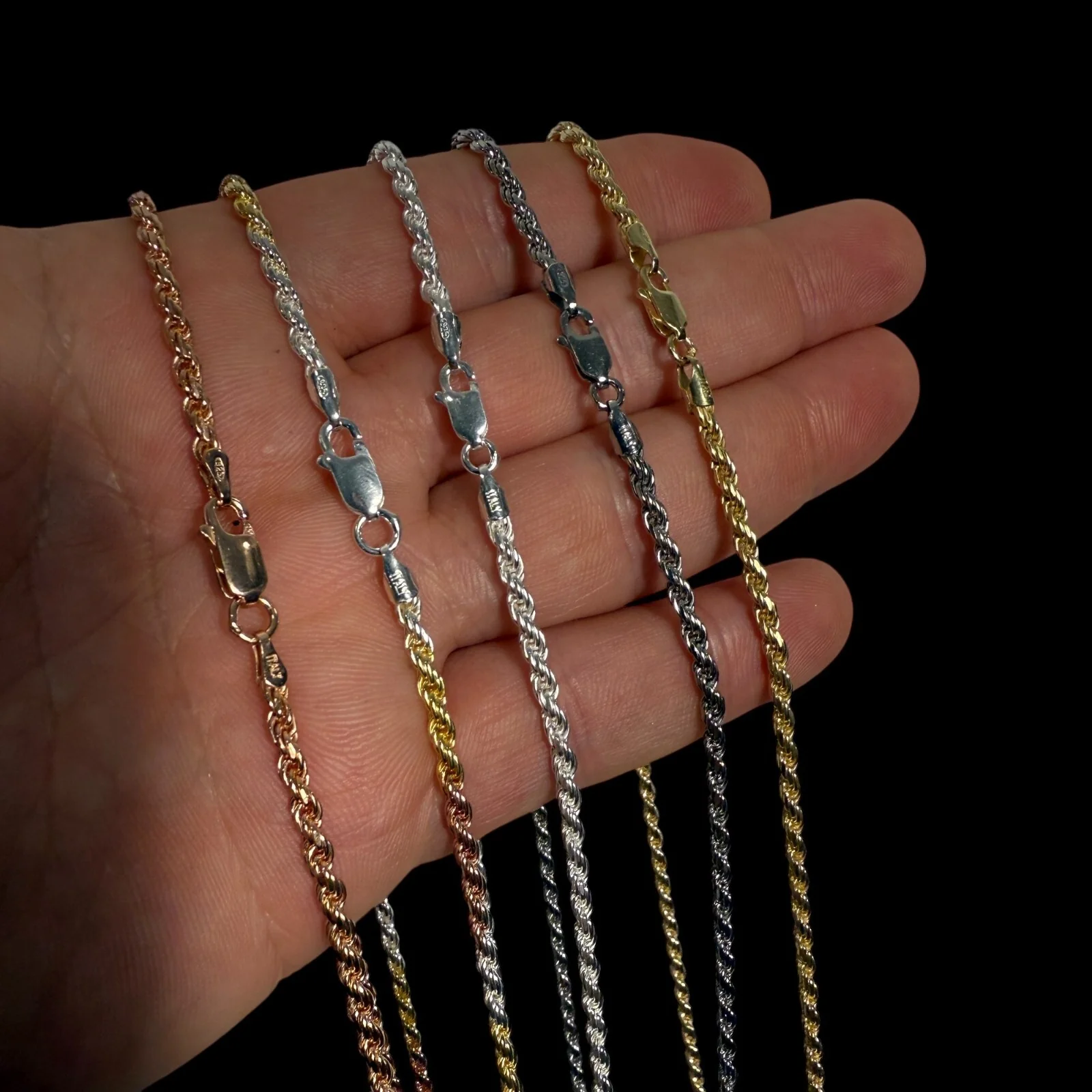 925 Sterling Silver 3mm Diamond Cut Rope Chain Necklace - Image 15