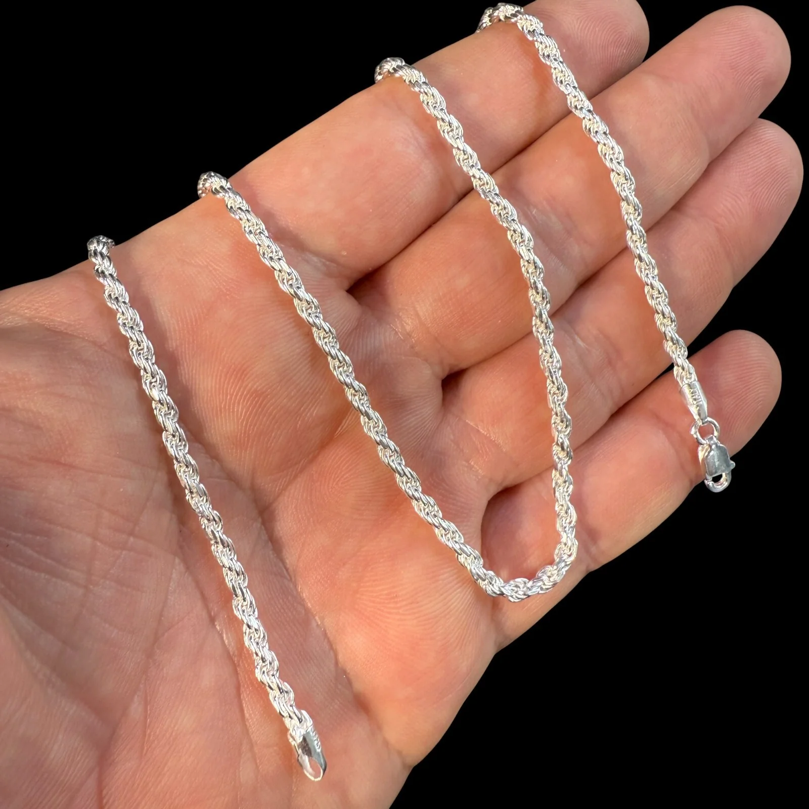 925 Sterling Silver 3mm Diamond Cut Rope Chain Necklace - Image 4
