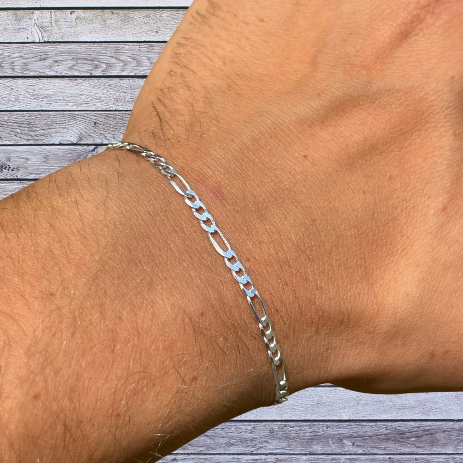 925 Sterling Silver 3mm Figaro Bracelet - Image 4