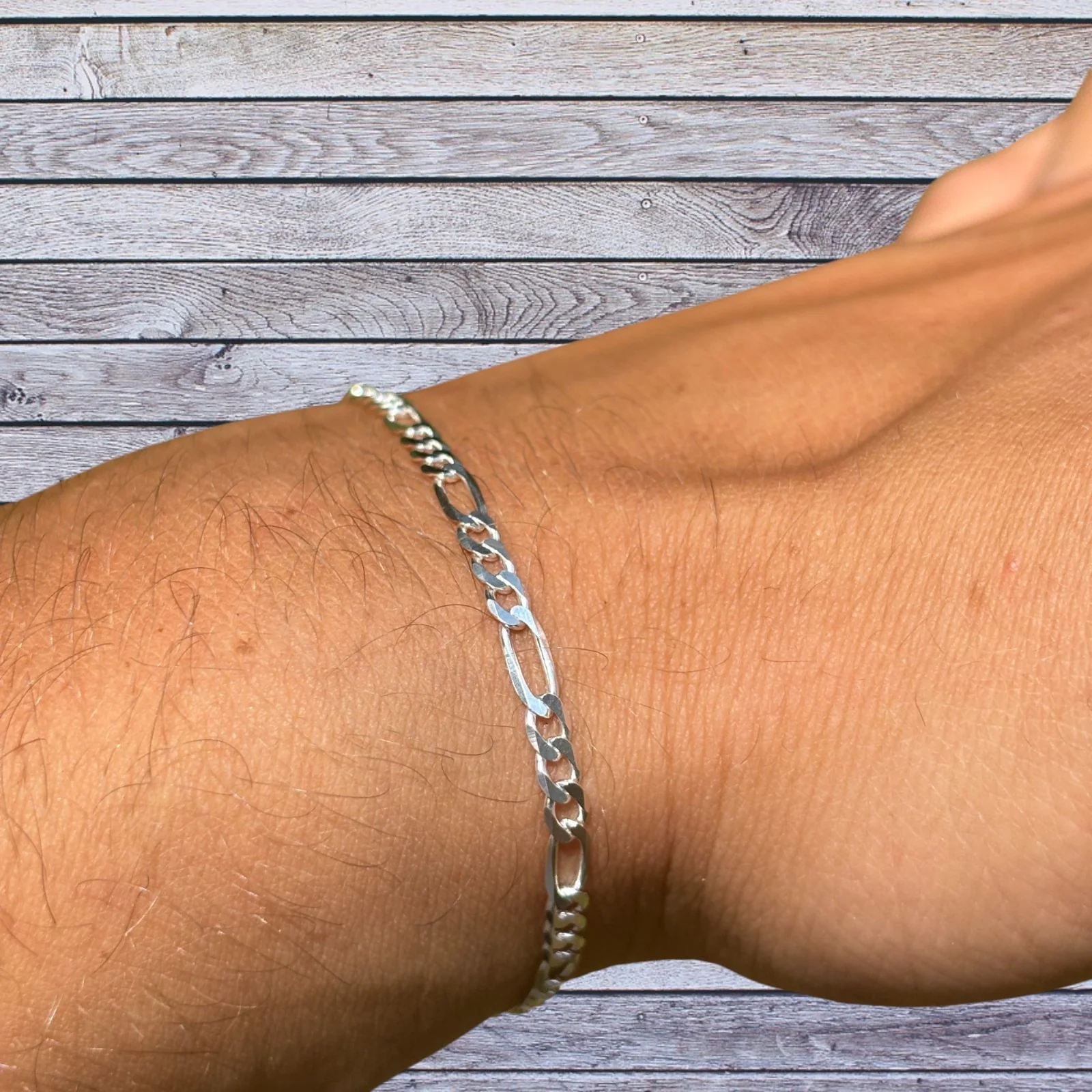 925 Sterling Silver 3mm Figaro Bracelet - Image 5