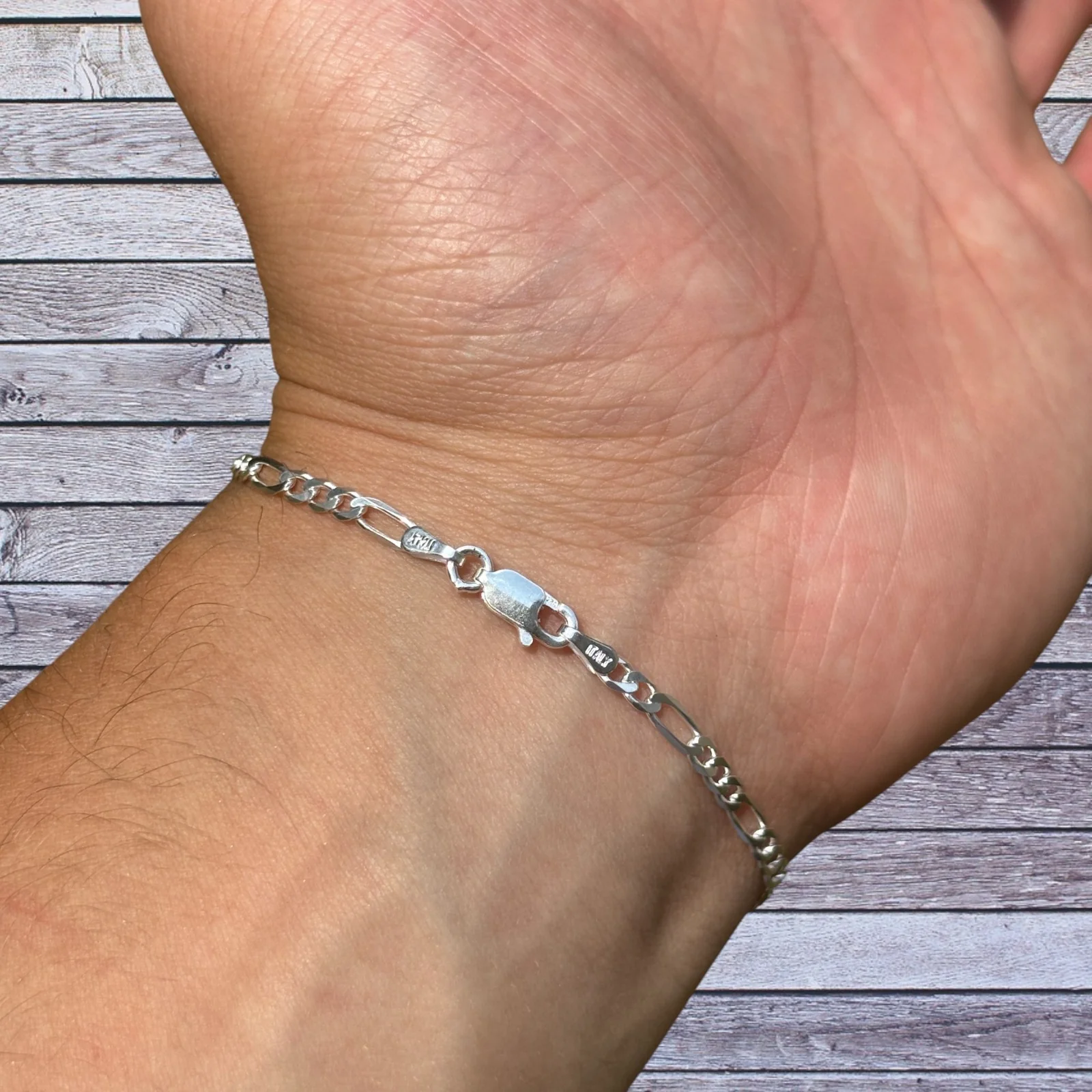 925 Sterling Silver 3mm Figaro Bracelet - Image 7