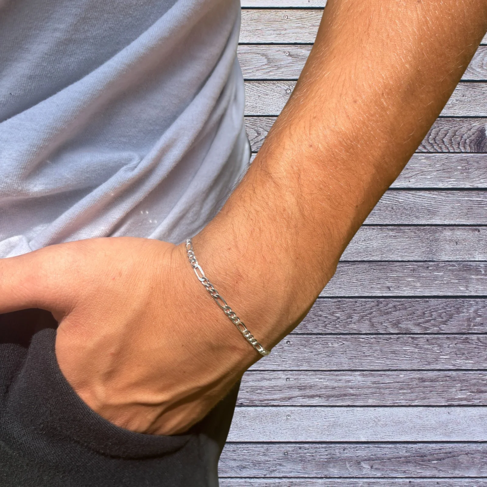 925 Sterling Silver 3mm Figaro Bracelet - Image 8