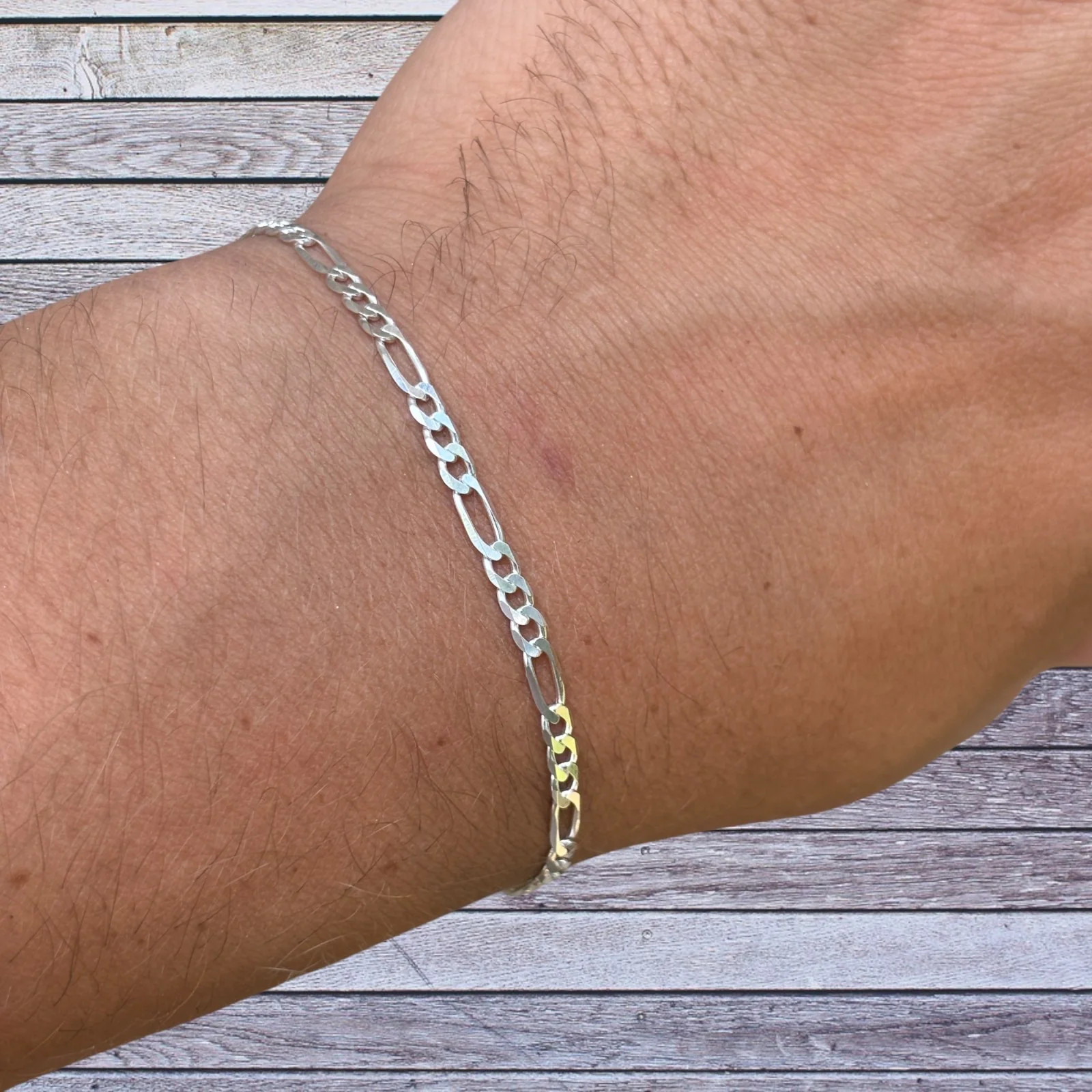 925 Sterling Silver 3mm Figaro Bracelet - Image 9