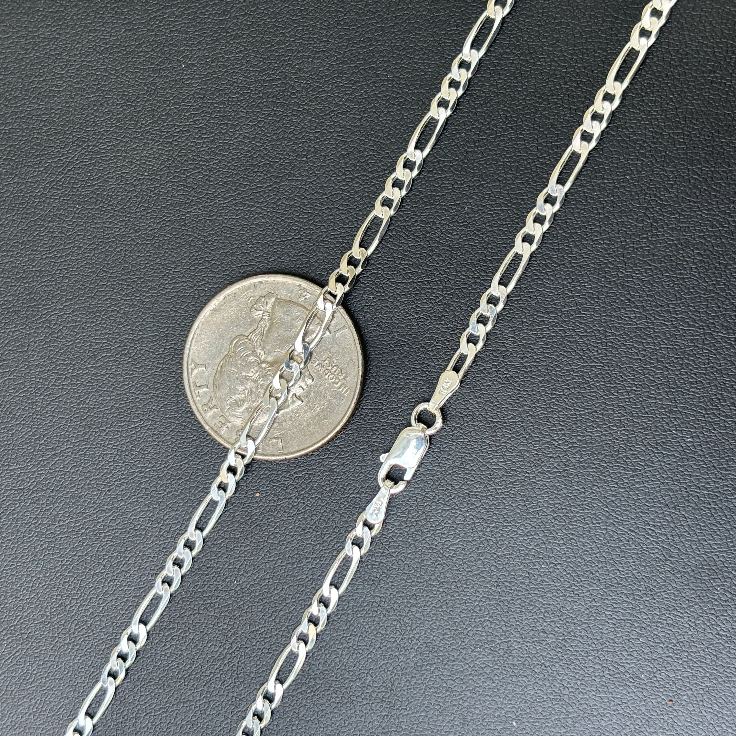 925 Sterling Silver 3mm Figaro Chain Necklace - Image 9