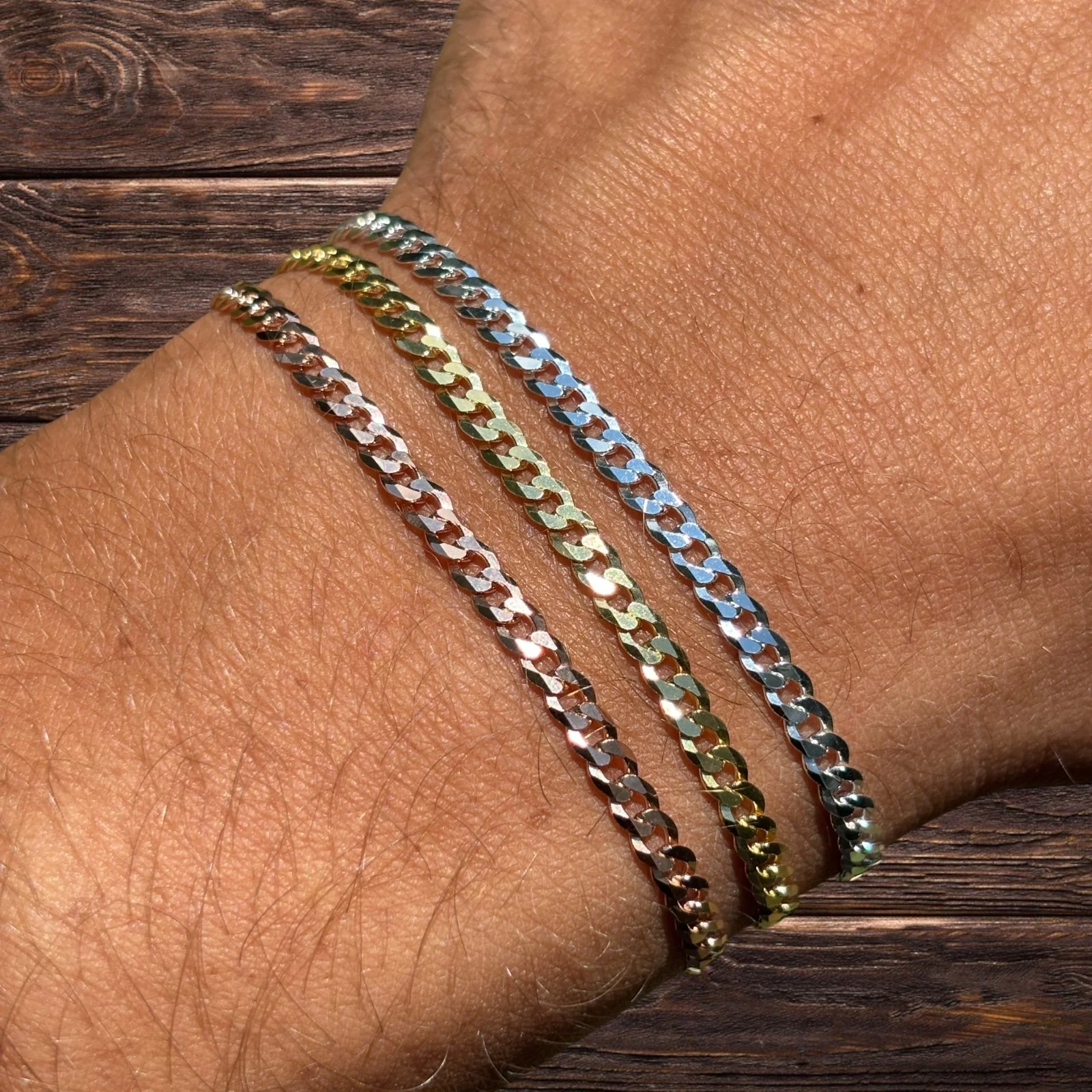 925 Sterling Silver 3mm Flat Curb Bracelet - Image 4