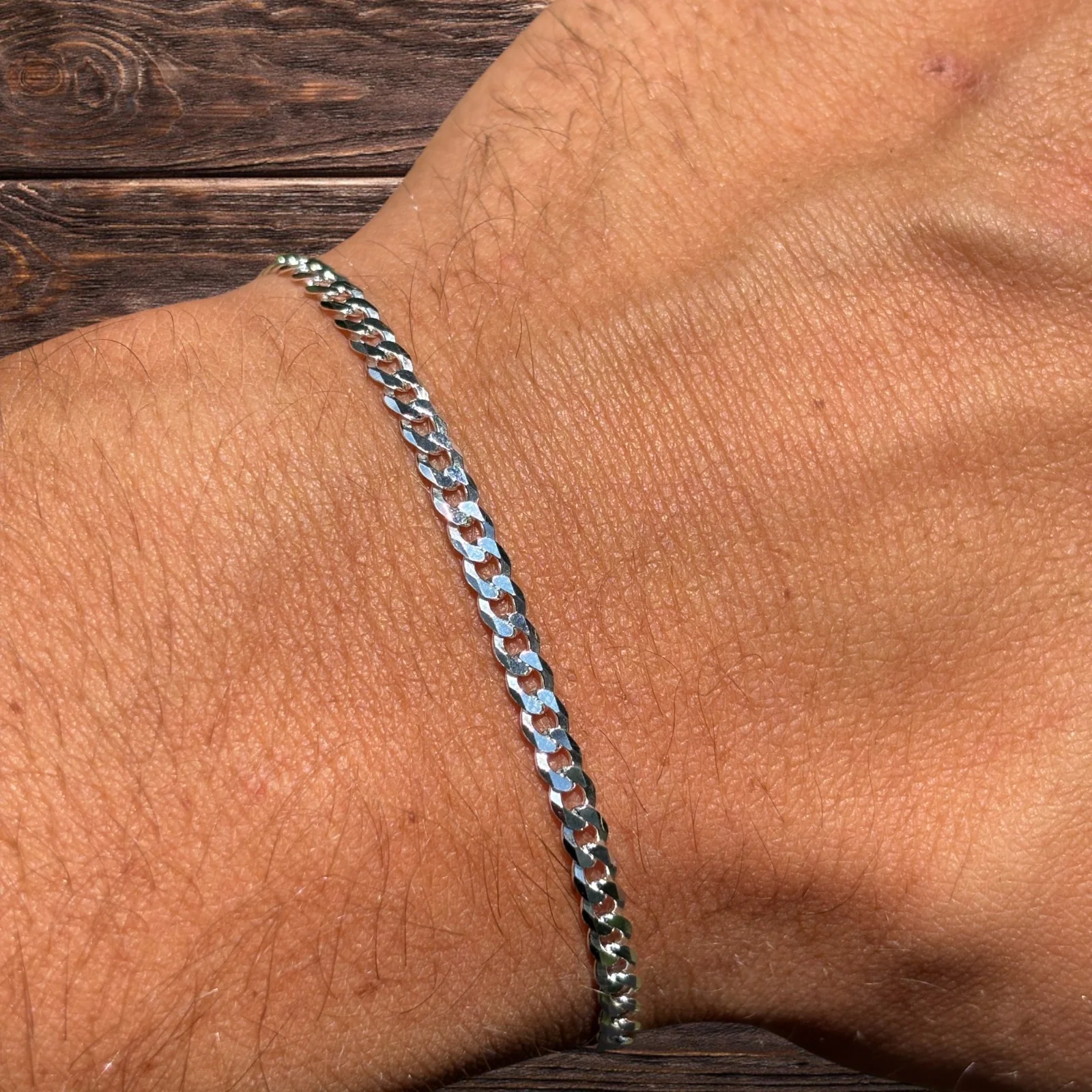 925 Sterling Silver 3mm Flat Curb Bracelet - Image 5