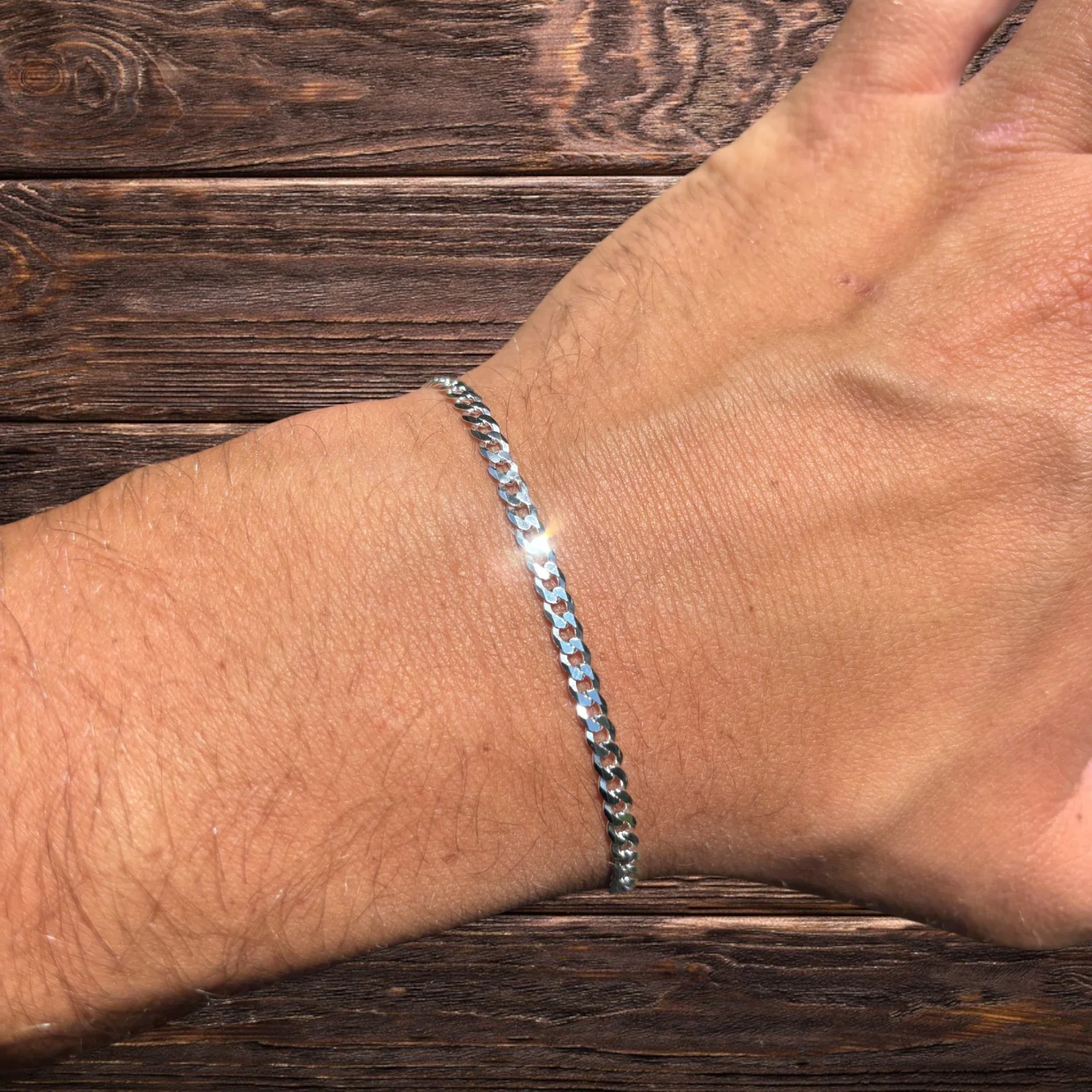 925 Sterling Silver 3mm Flat Curb Bracelet - Image 6