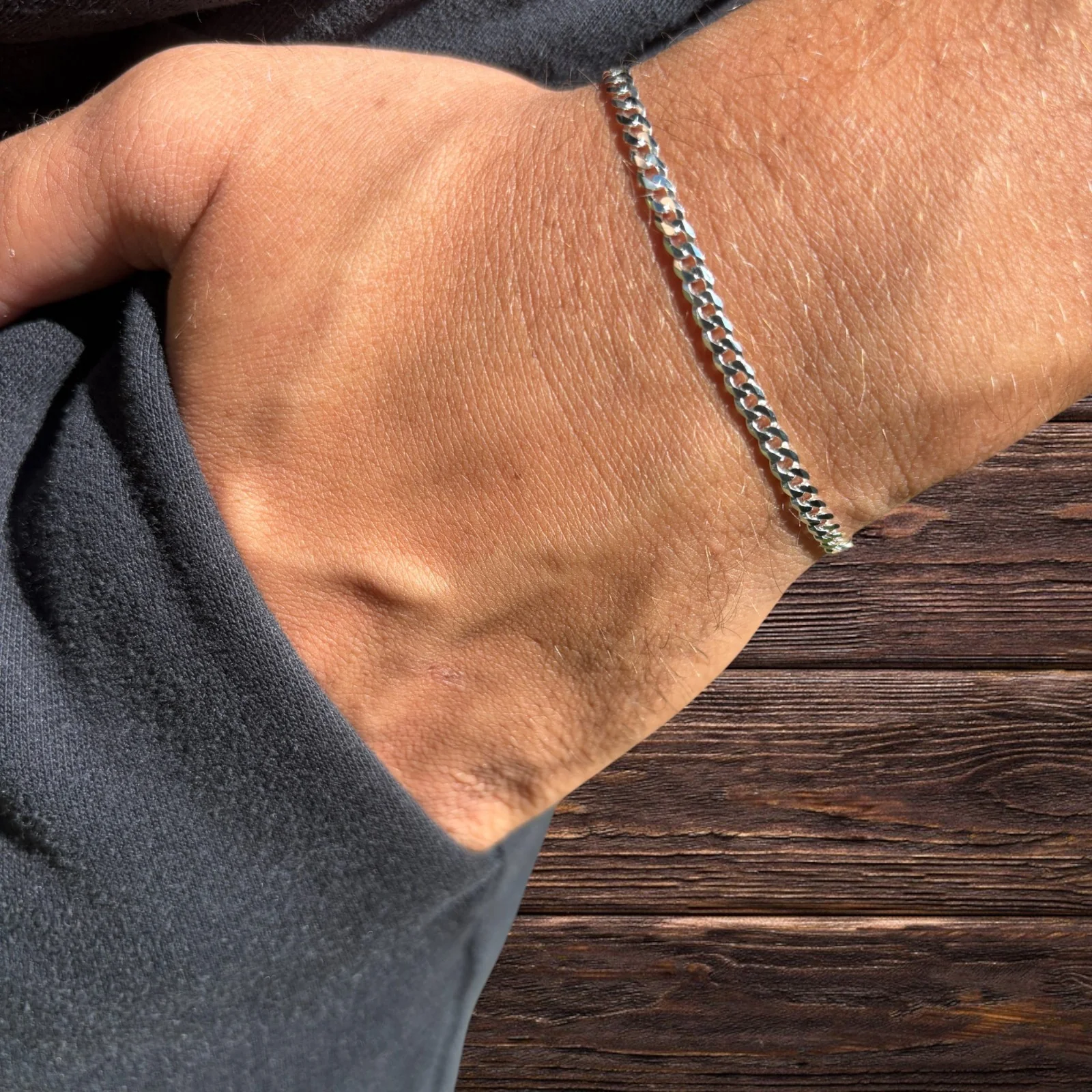 925 Sterling Silver 3mm Flat Curb Bracelet - Image 9