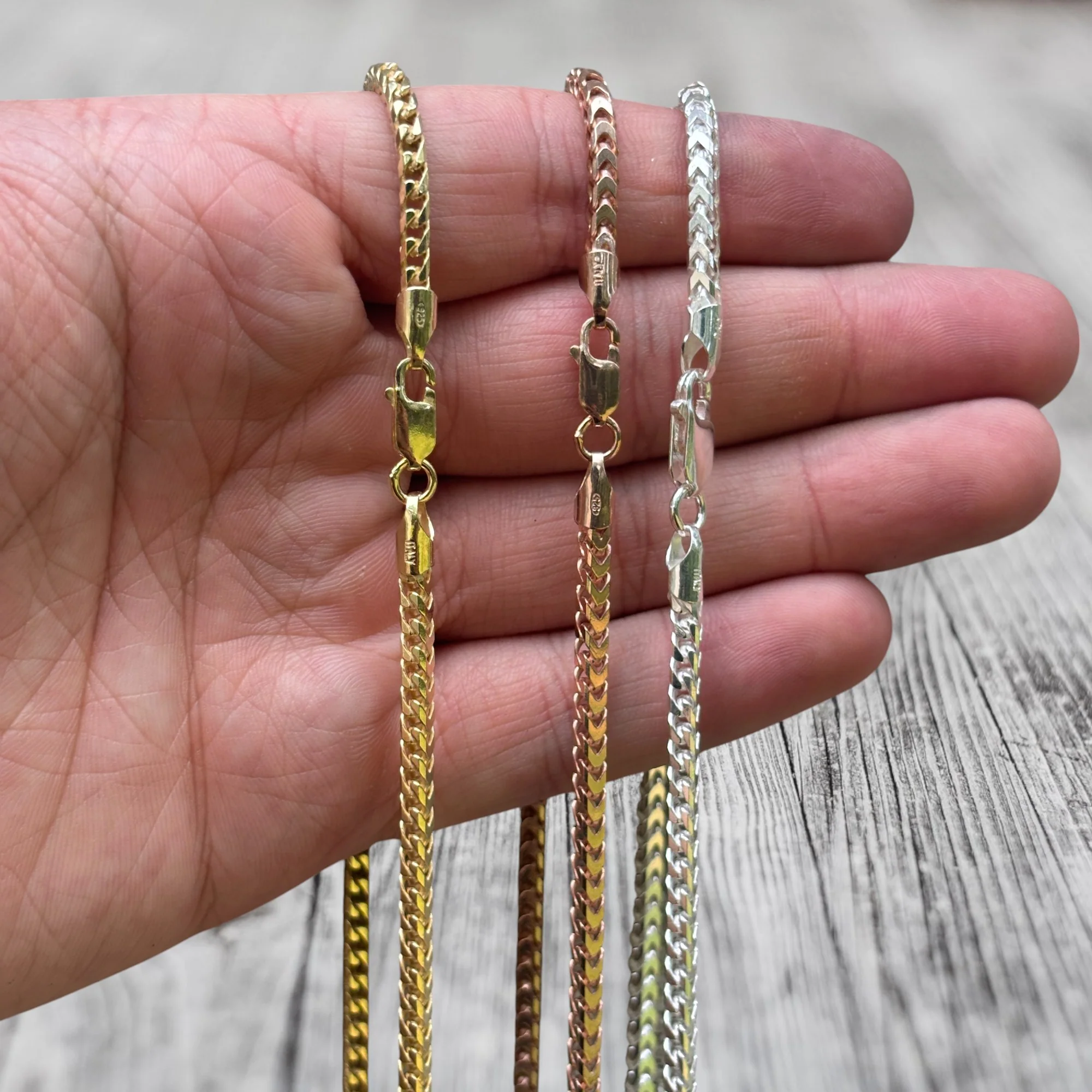 925 Sterling Silver 3mm Franco Chain Necklace - Image 5