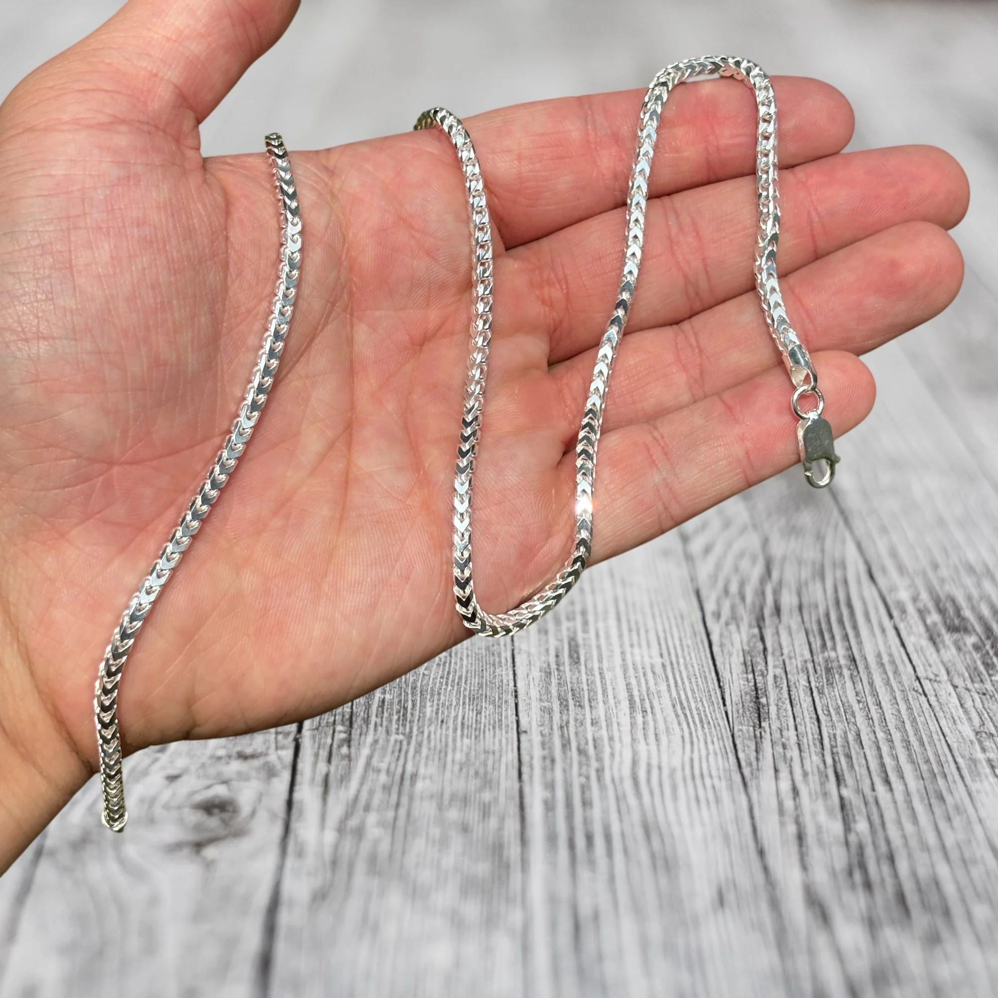 925 Sterling Silver 3mm Franco Chain Necklace - Image 6