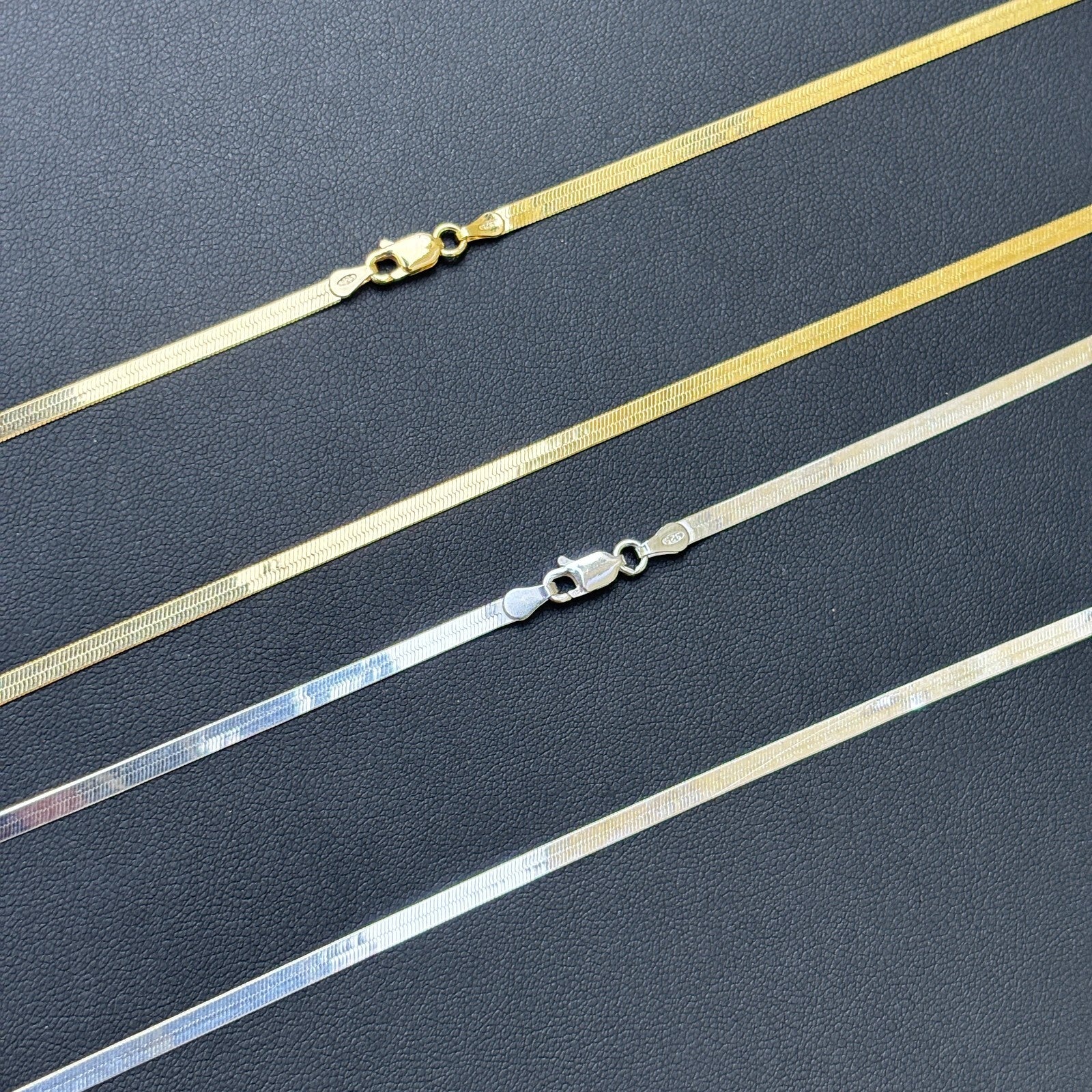 925 Sterling Silver 3mm Herringbone Chain Necklace - Image 3