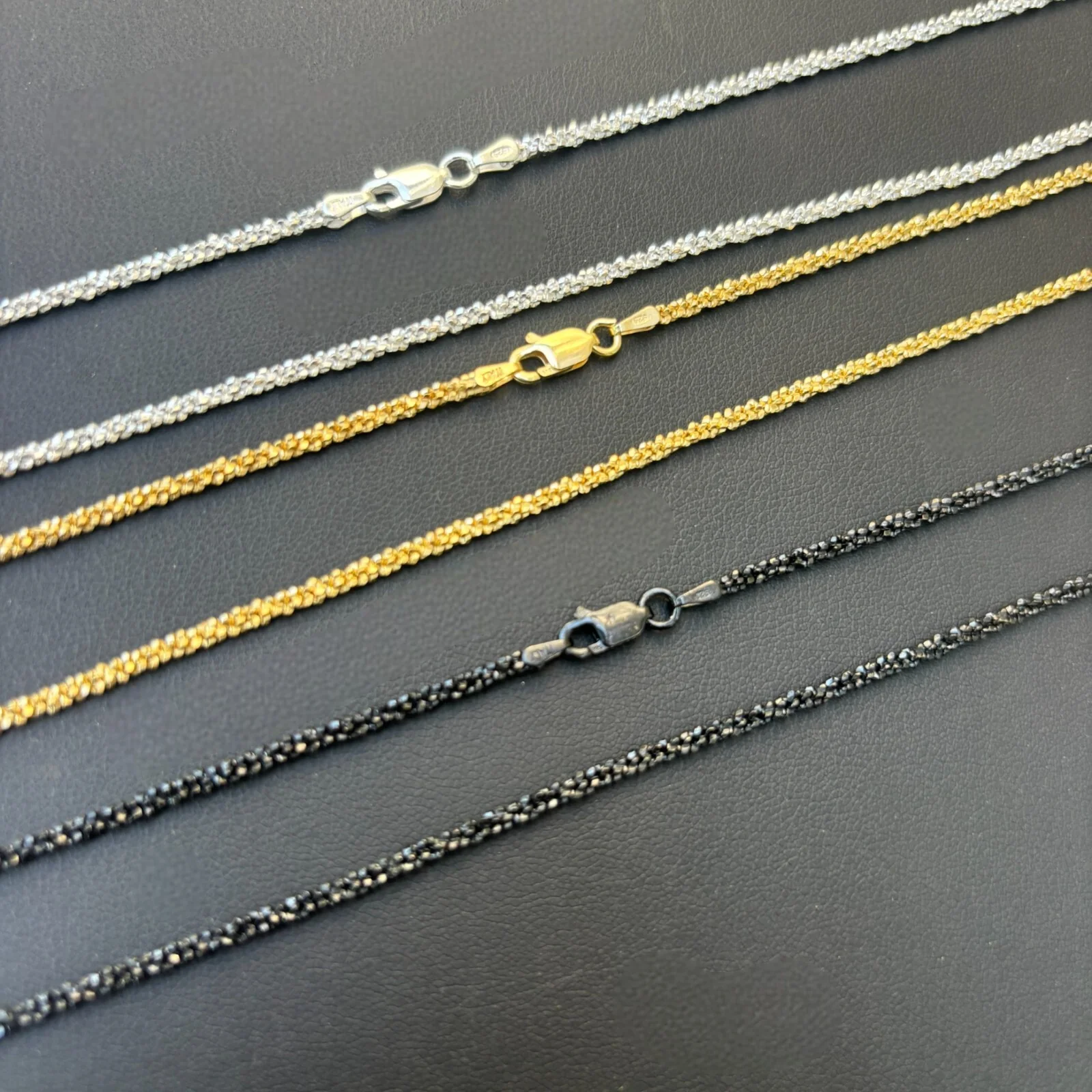 925 Sterling Silver 3mm Sparkle Rock Chain Necklace - Image 12