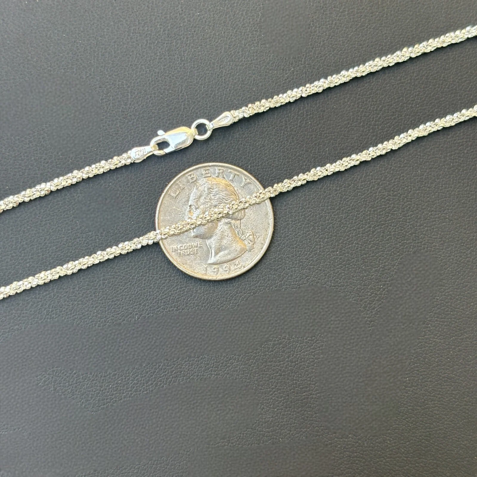 925 Sterling Silver 3mm Sparkle Rock Chain Necklace - Image 13