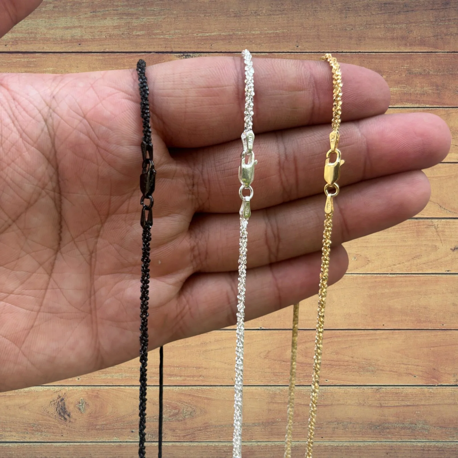 925 Sterling Silver 3mm Sparkle Rock Chain Necklace - Image 14