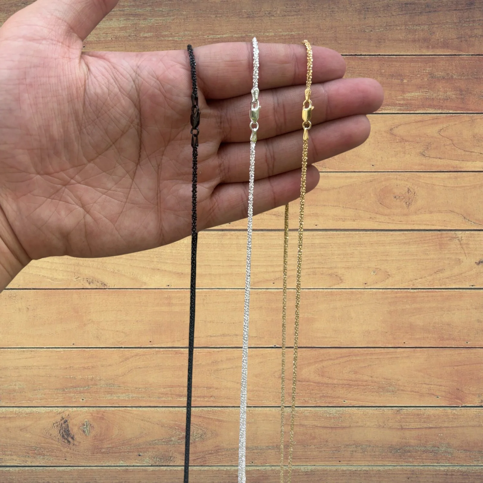 925 Sterling Silver 3mm Sparkle Rock Chain Necklace - Image 15