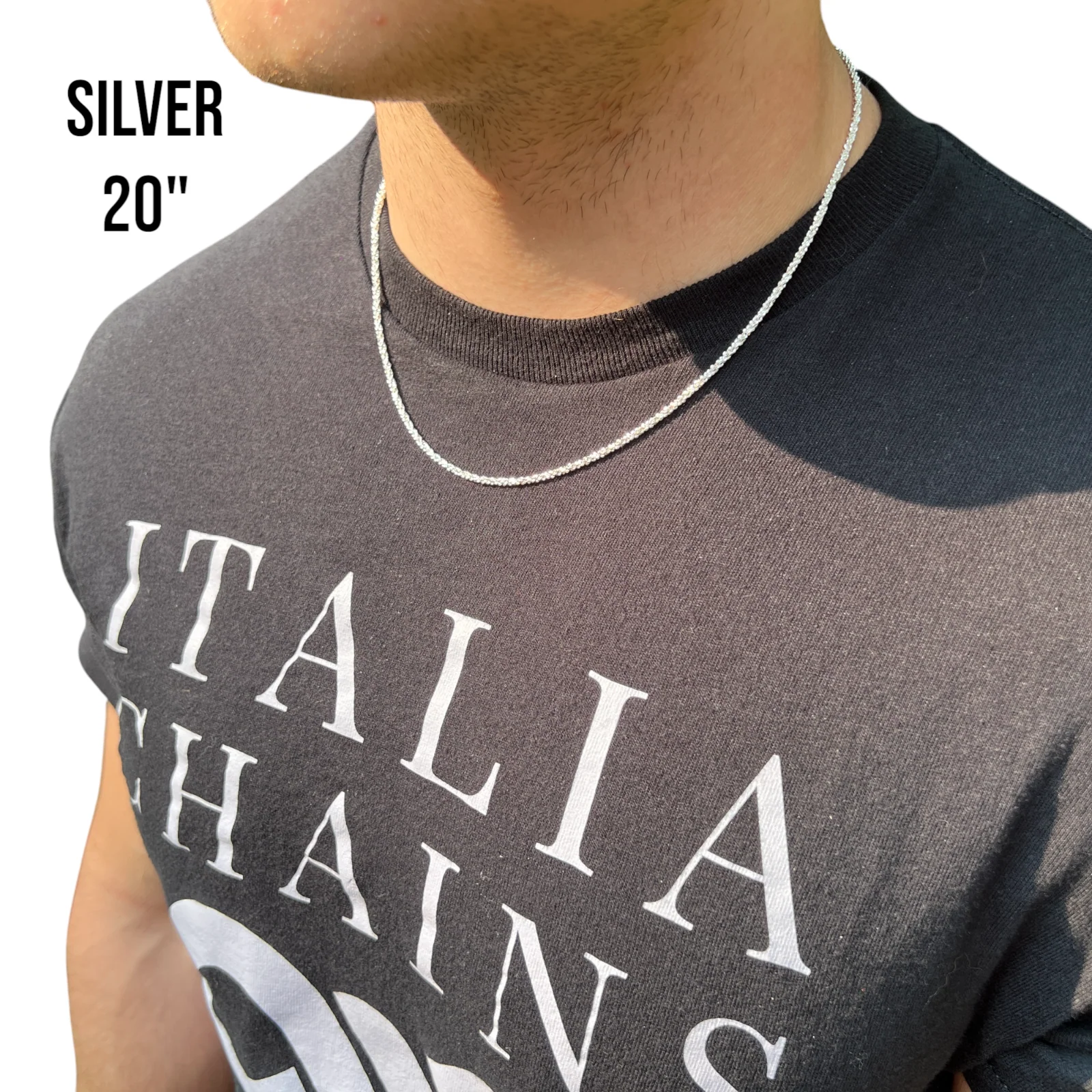 925 Sterling Silver 3mm Sparkle Rock Chain Necklace - Image 17