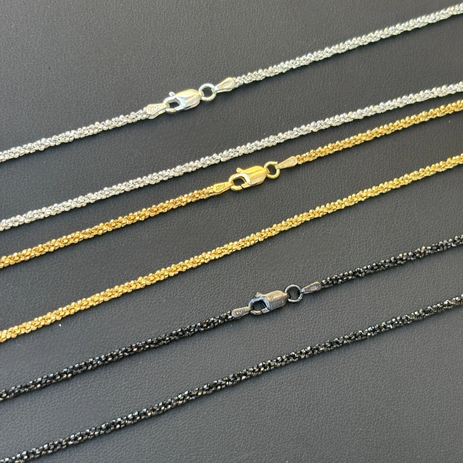 925 Sterling Silver 3mm Sparkle Rock Chain Necklace - Image 5