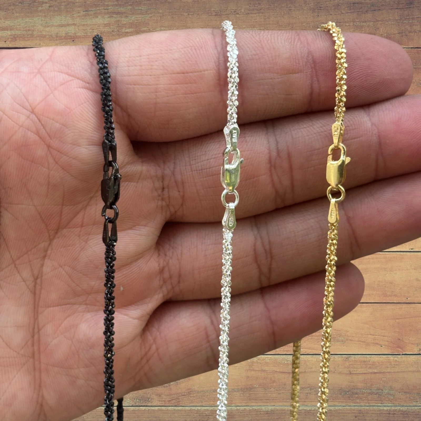 925 Sterling Silver 3mm Sparkle Rock Chain Necklace - Image 7