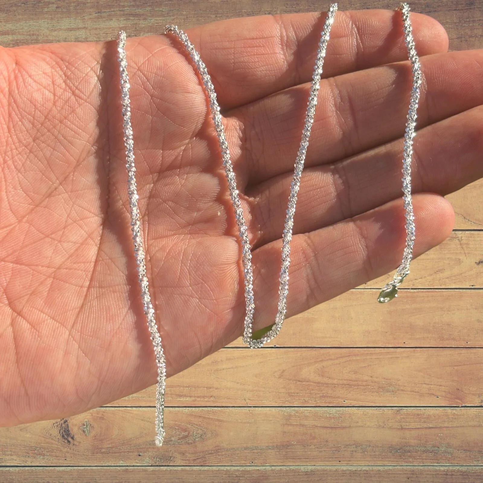 925 Sterling Silver 3mm Sparkle Rock Chain Necklace - Image 8
