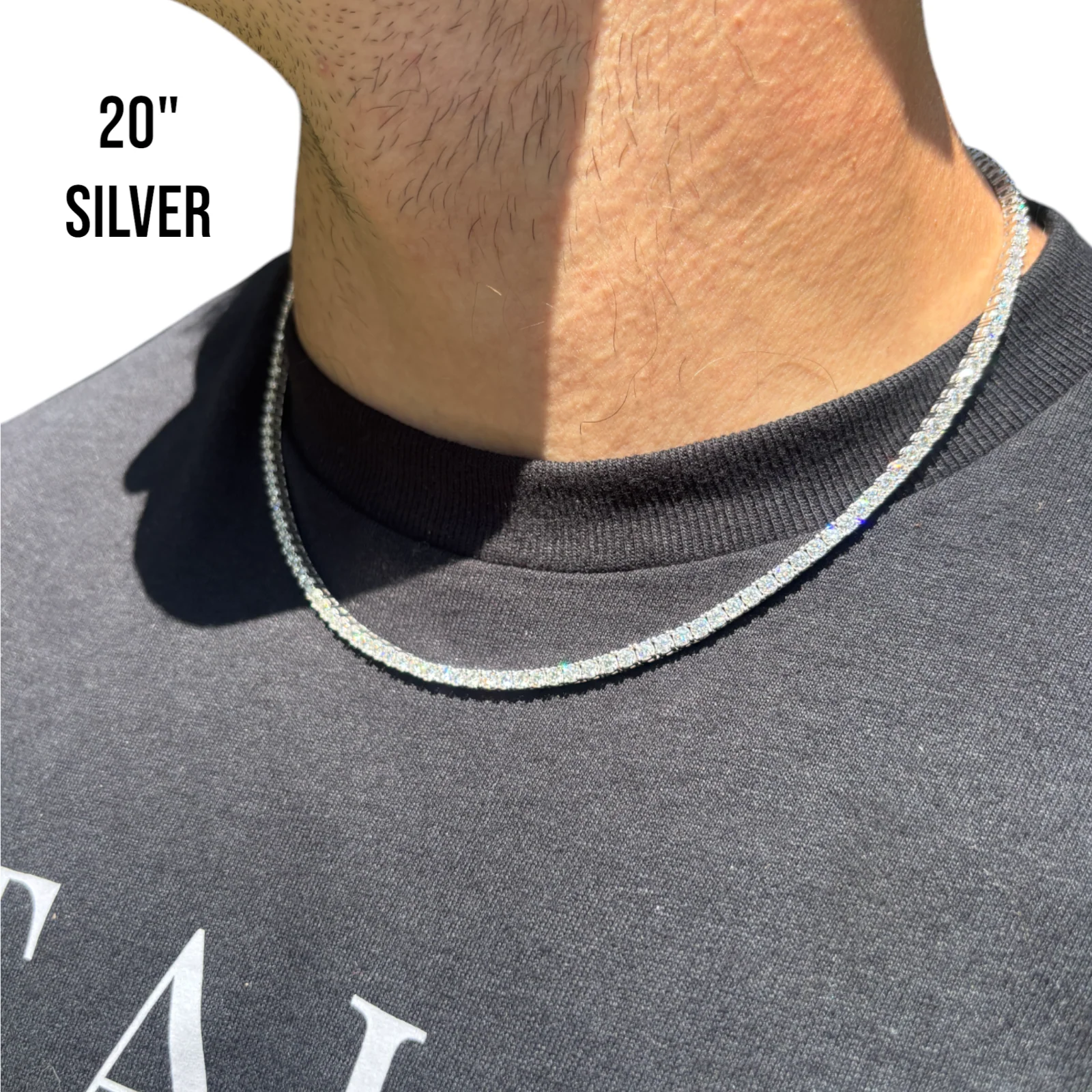 925 Sterling Silver 3mm Tennis Chain Necklace - CZ Or Moissanite - Image 18