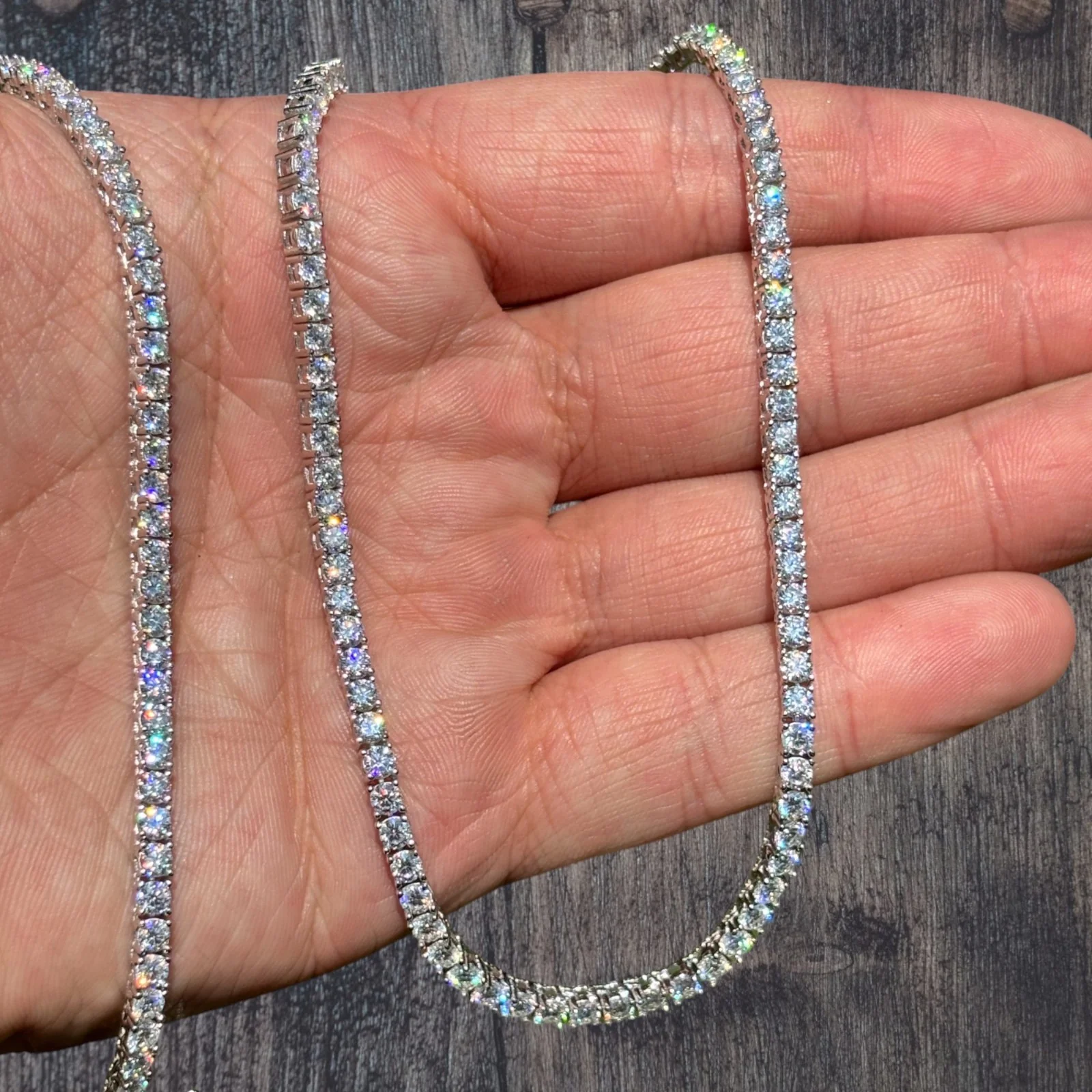 925 Sterling Silver 3mm Tennis Chain Necklace - CZ Or Moissanite - Image 7