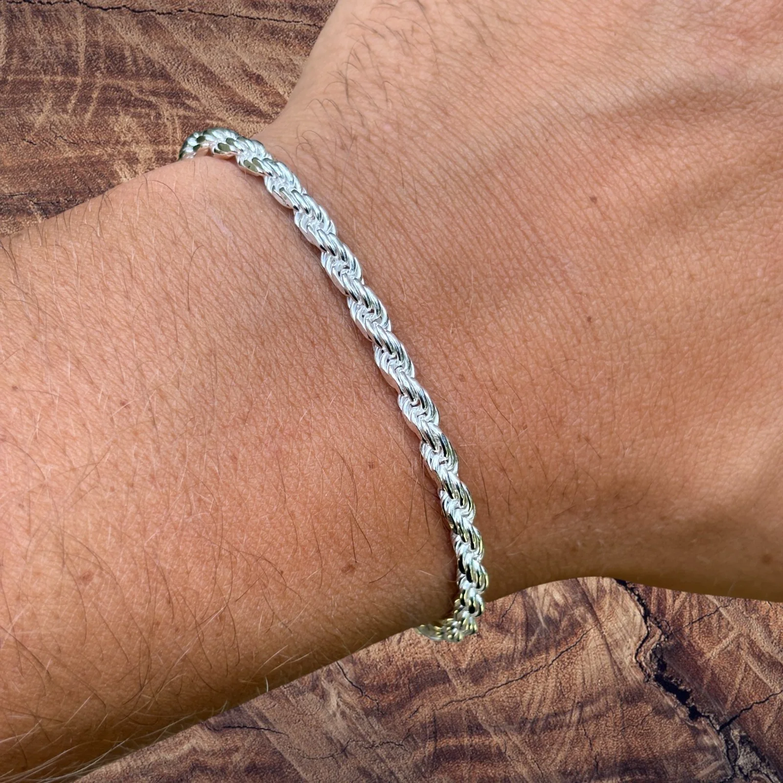 925 Sterling Silver 4mm Diamond Cut Rope Bracelet - Image 11