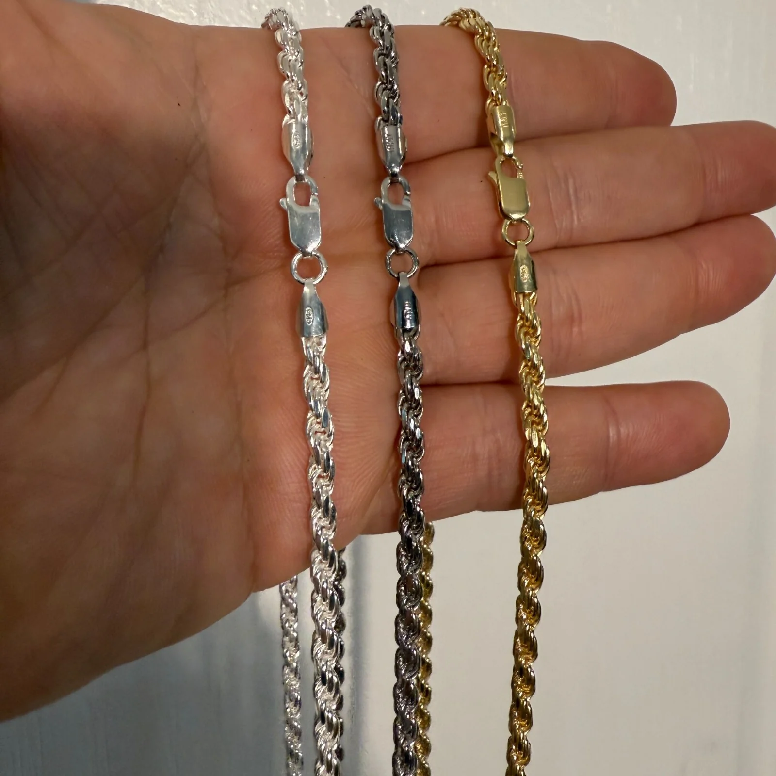 925 Sterling Silver 4mm Diamond Cut Rope Chain Necklace - Image 11