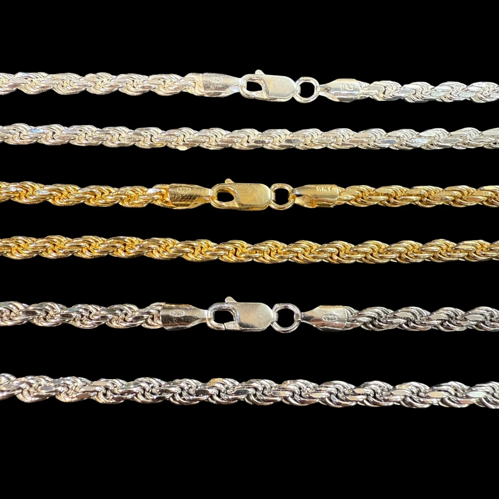 925 Sterling Silver 4mm Diamond Cut Rope Chain Necklace - Image 12