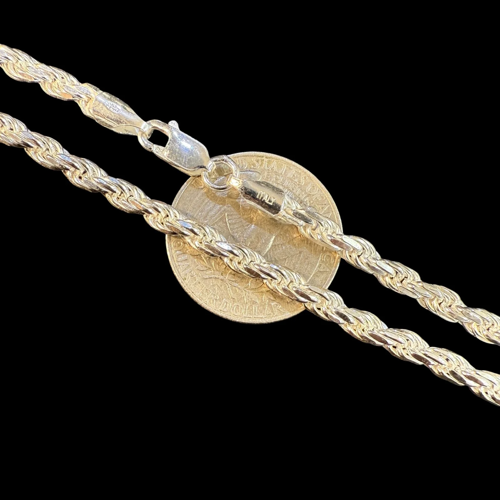 925 Sterling Silver 4mm Diamond Cut Rope Chain Necklace - Image 13