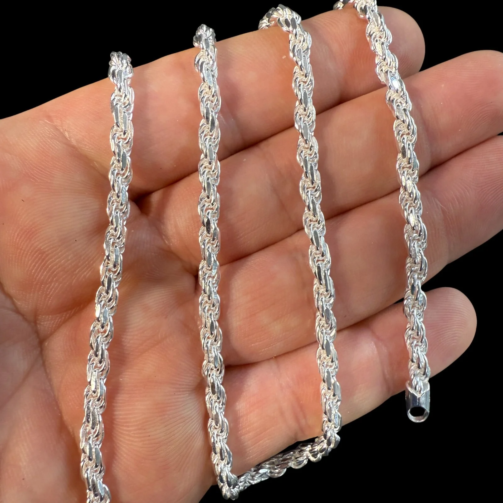 925 Sterling Silver 4mm Diamond Cut Rope Chain Necklace - Image 3