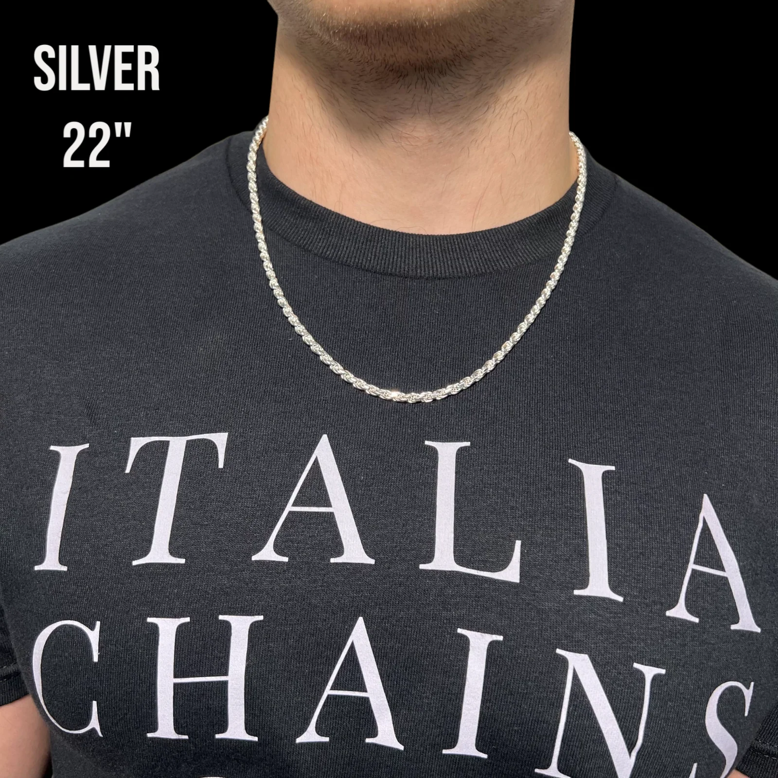 925 Sterling Silver 4mm Diamond Cut Rope Chain Necklace - Image 5
