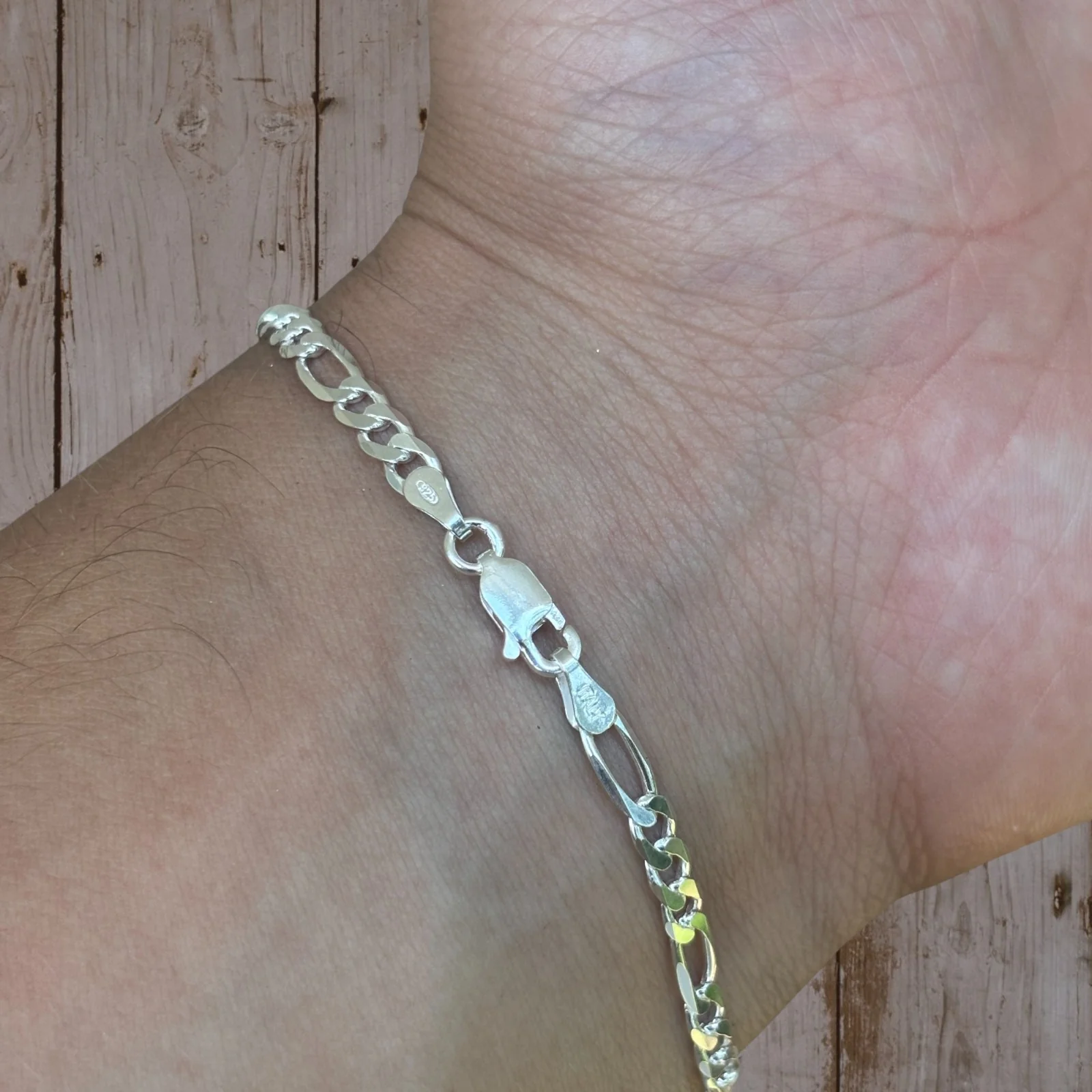 925 Sterling Silver 4mm Figaro Bracelet - Image 13